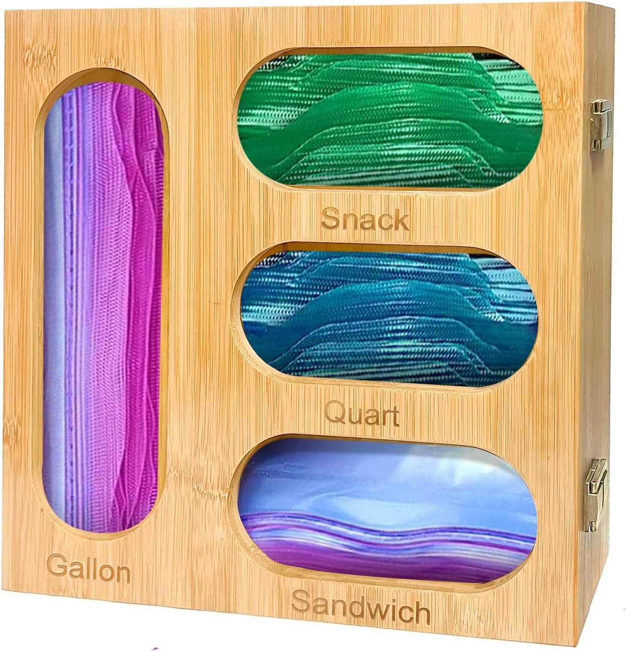 Kitchen Bag Storage Box - Ziplock Bag Storage Organizer for Kitchen Drawer, Bamboo Kitchen Organizer Suitable for Gallon, Quart, Sandwich & Snack Variety Size Bag