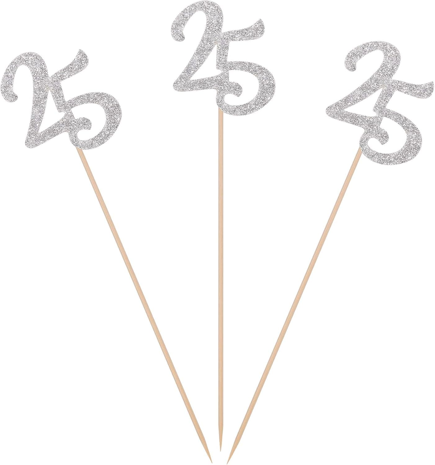 Pack of 10 Silver Glitter 25th Birthday Centerpiece Sticks Number 25 Table Topper Age Letter Decorations