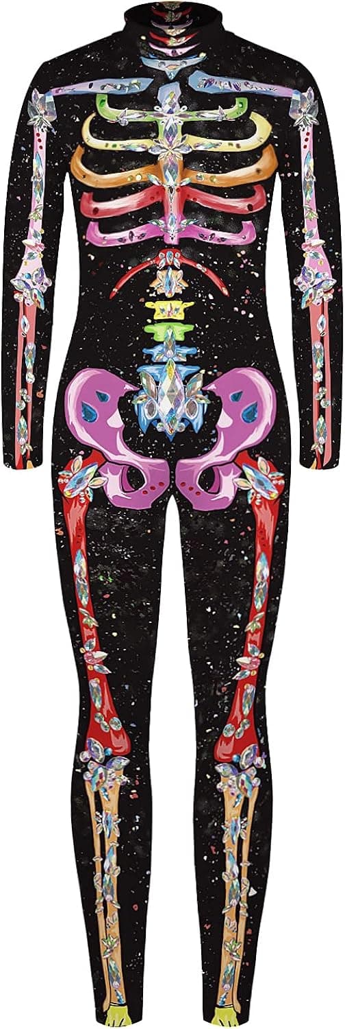 Remimi Kids Halloween Costume Zip Up Back Boys Girls Skeleton Bodysuit 7-14 Years