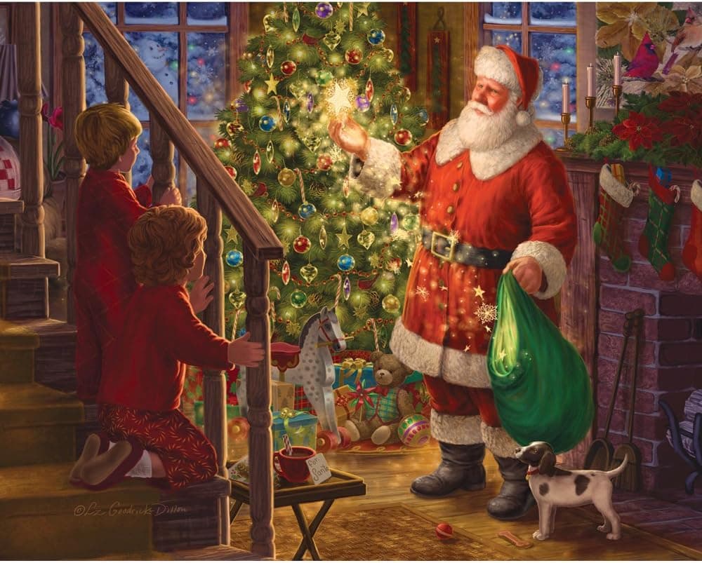 Bits and Pieces - 300 Large Piece Jigsaw Puzzle for Adults - Children Watching Santa - 300 pc Christmas, Holiday Jigsaw by Artist Liz Goodrick-Dillon