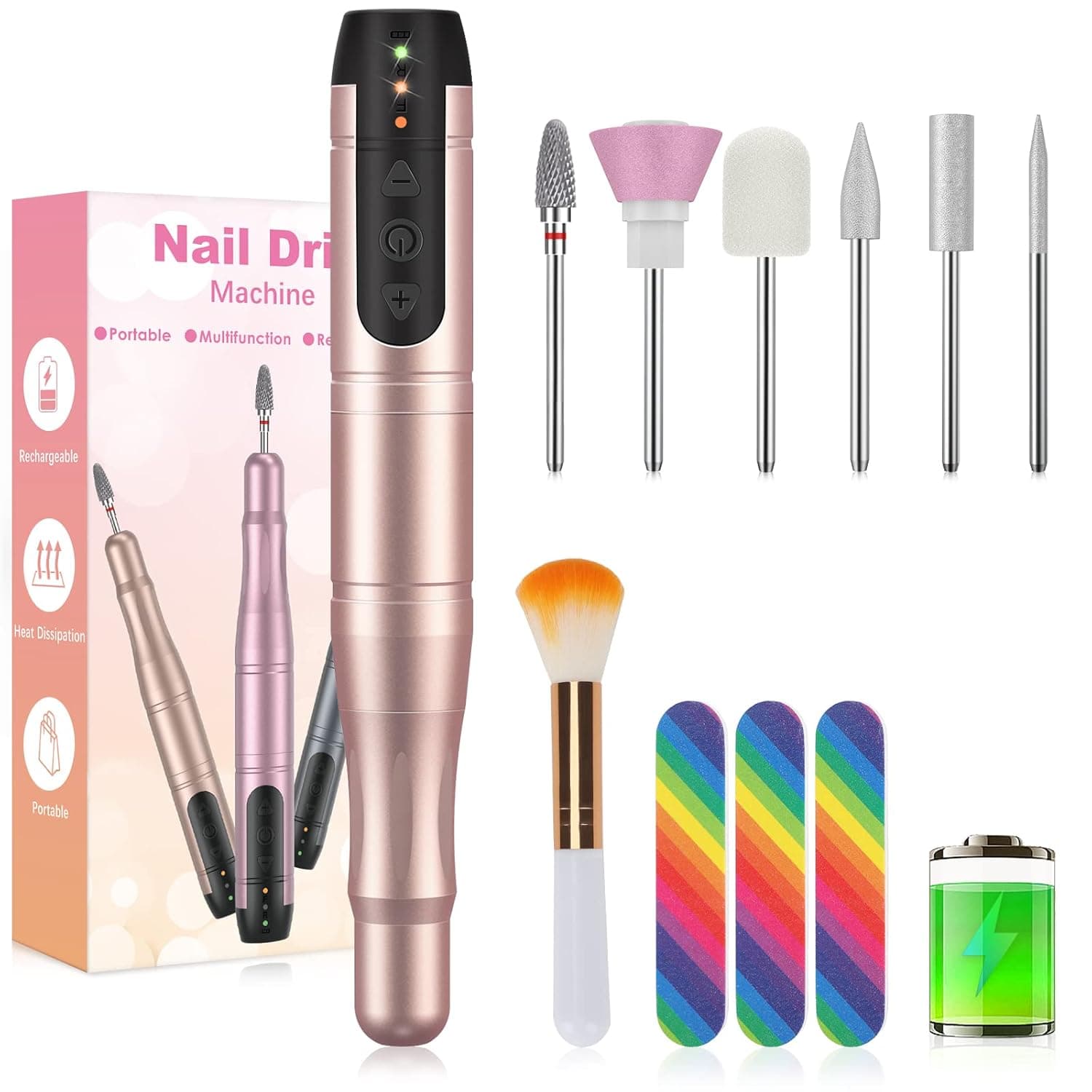 SENMO Electric Nail Drill Cordless, Professional Rechargeable Electric Nail File for Acrylic, Gel Nails, Portable Efile Nail Drills and Pedicure Nail Kit for Home Salon Use
