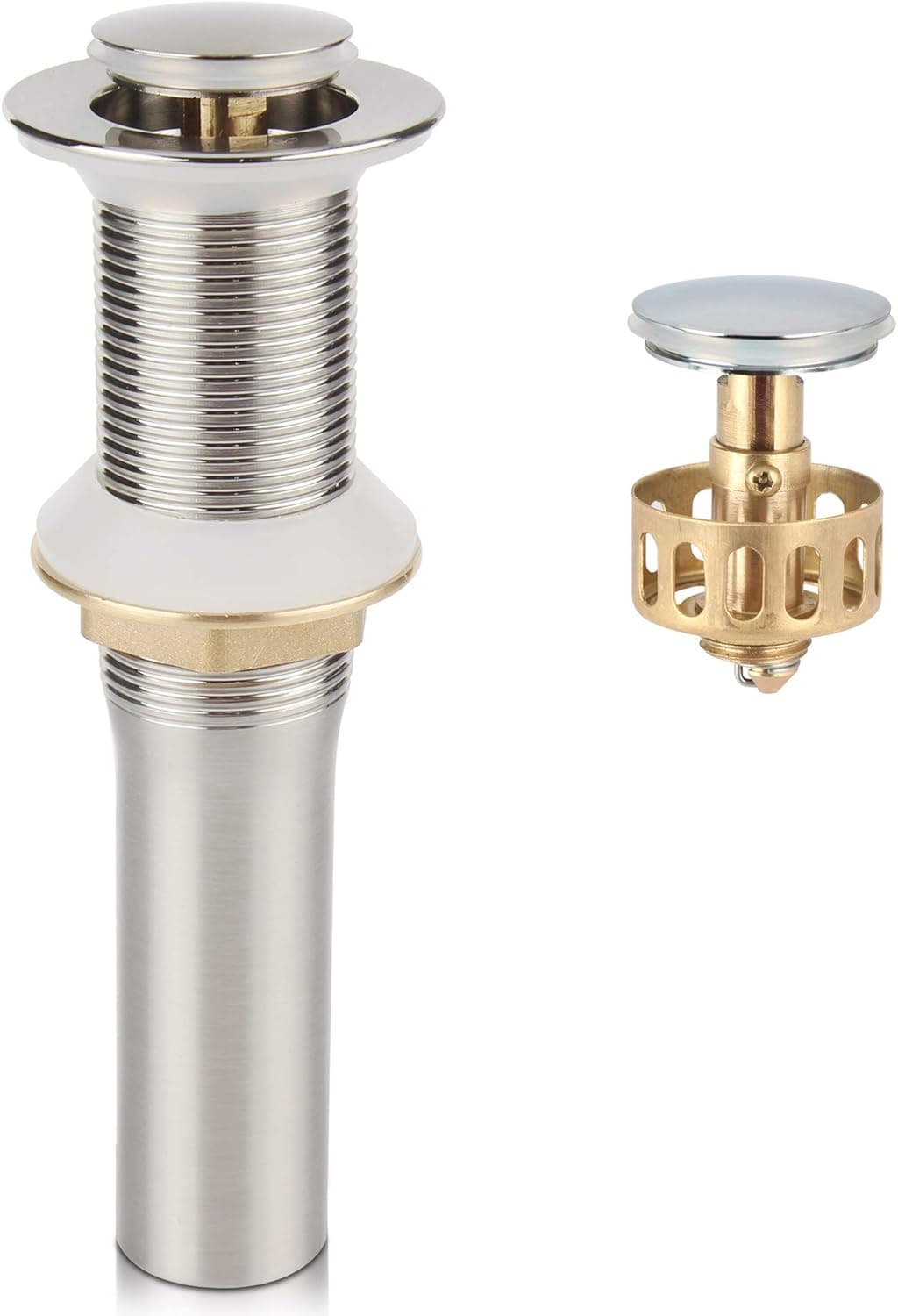 Bathroom Faucet Vessel Pop Up Sink Drain with Detachable Basket Stopper, Brushed Nickel without Overflow
