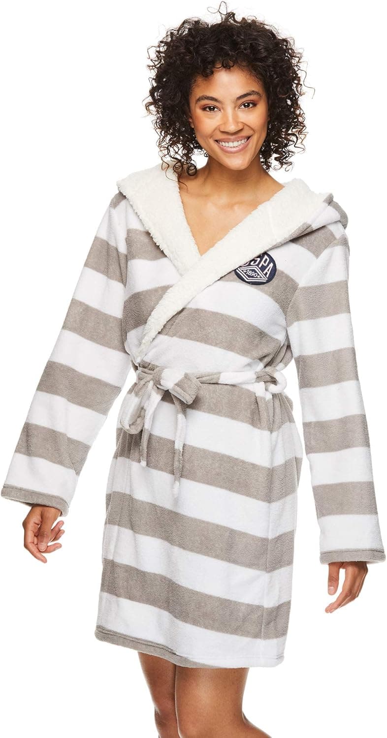 U.S. Polo Assn. Womens Plush Super Soft and Warm Fleece Pajama Lounge Bath Robe
