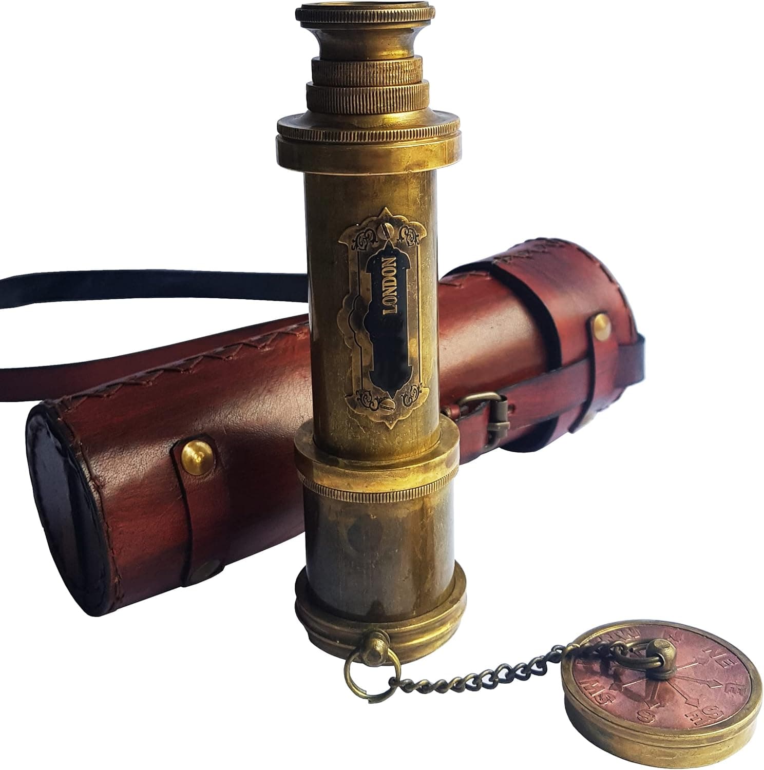 Brass Nautical - Functional Telescope | Brass Made | Glass Optics and High Magnfication | Kid's Telescope | Camouflage Finish | 18in Long | 1 Pc in Leather Bag | Handheld Antique Style | Spyglass