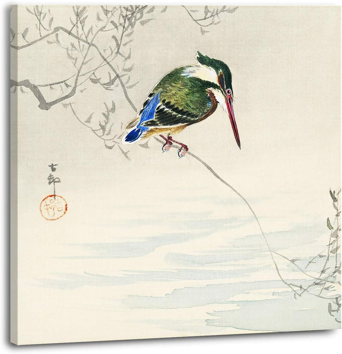 Canvas Print Wall Art - A Kingfisher Bird by Japanese Painter Ohara Koson - 12x12 inches