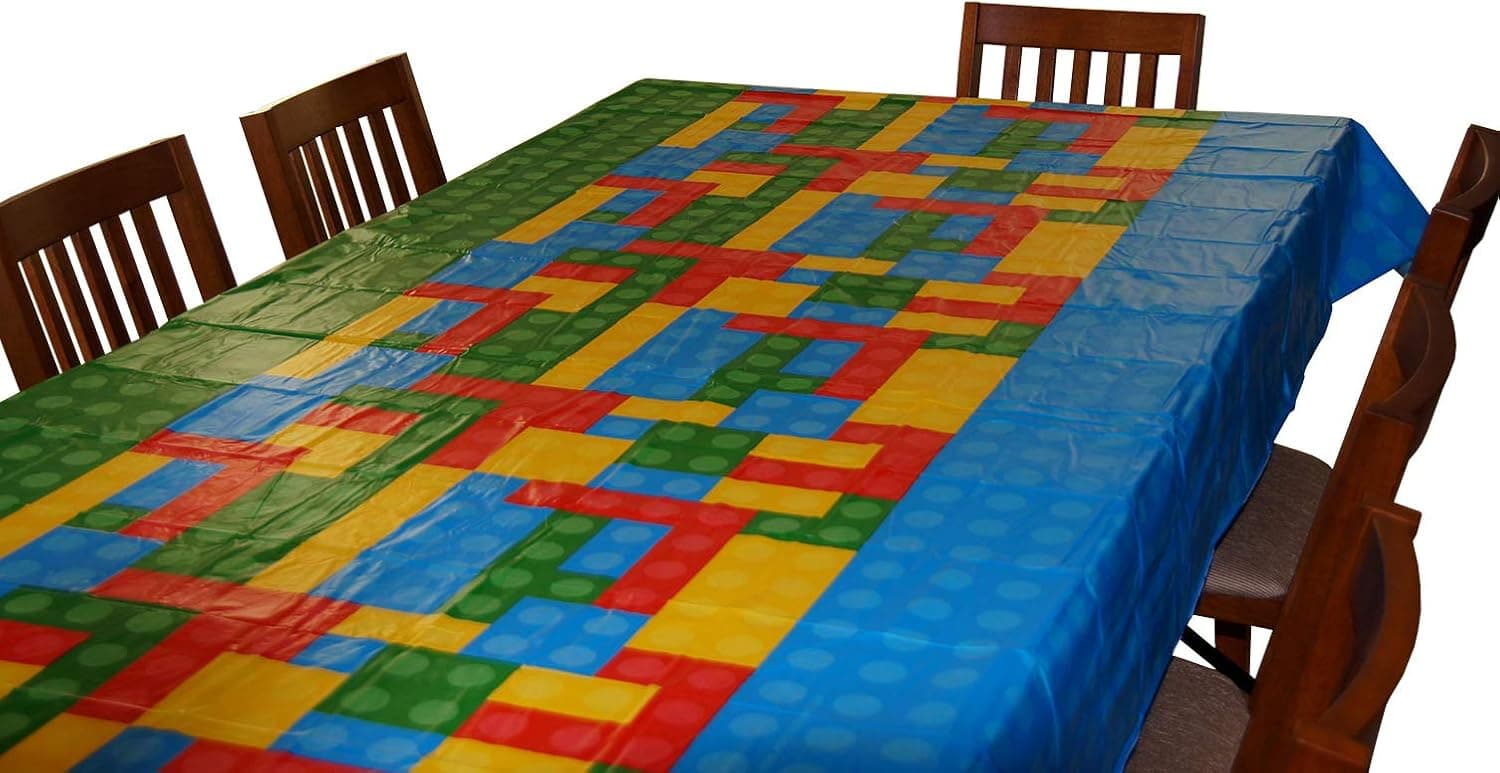 Party Ninja Extra Large Brick-Style Birthday Party Tablecloth (108" x 54") - Indoor or Outdoor Use - Disposable Brick Party Theme Table Cover - Birthday Party Supplies Made from Recycled Materials