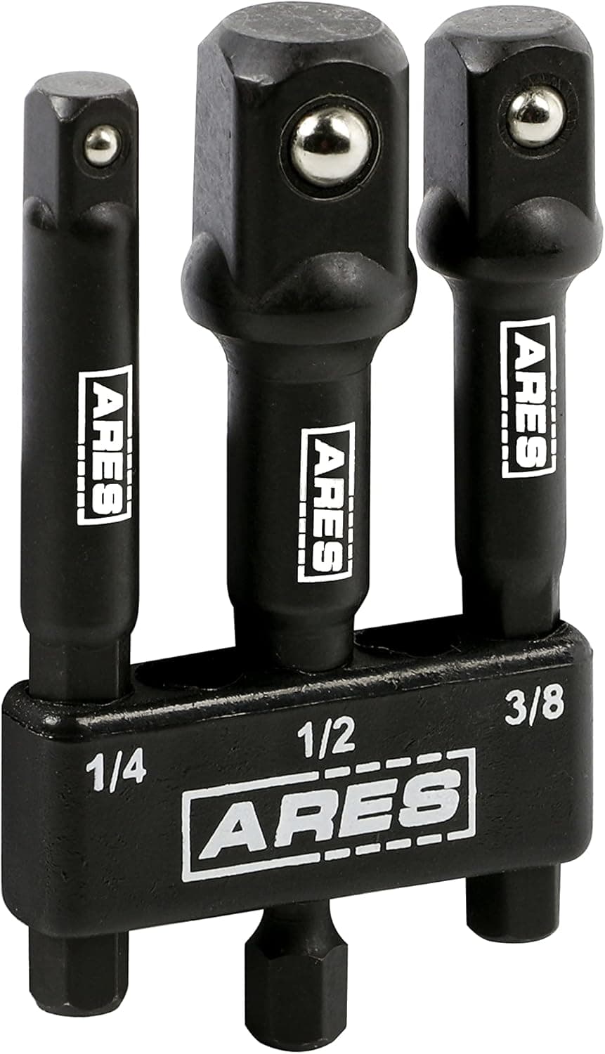 ARES 22022-3-Inch Impact Grade Socket Adapter Set - Turns Impact Drill Driver into High Speed Socket Driver - 1/4-Inch, 3/8-Inch, and 1/2-Inch Drive