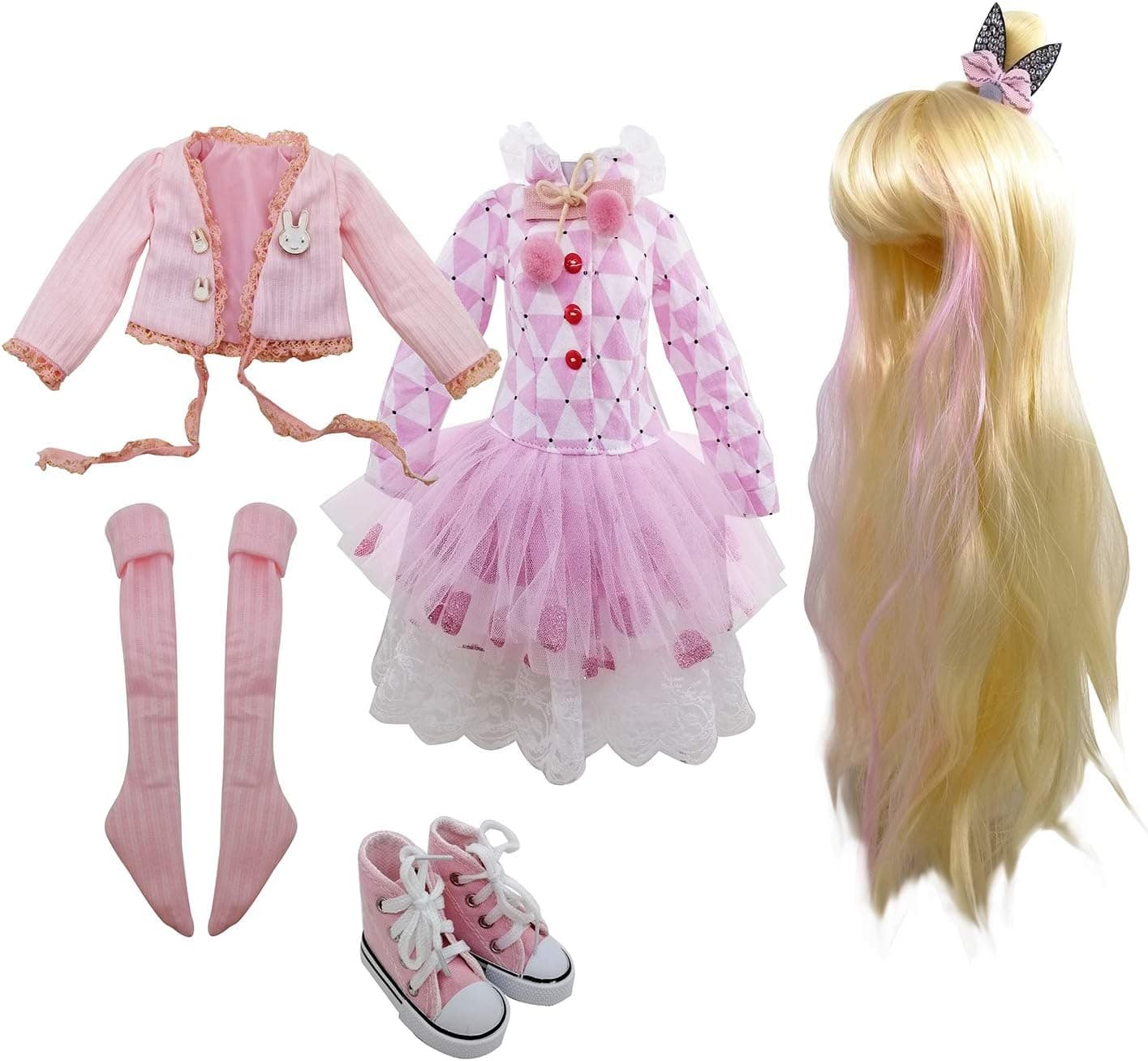 EVA BJD Set of Fashion Clothes Wigs Shoes Socks Accessories Full Set for 1/3 22in - 24in 60cm BJD Dolls (Abby)