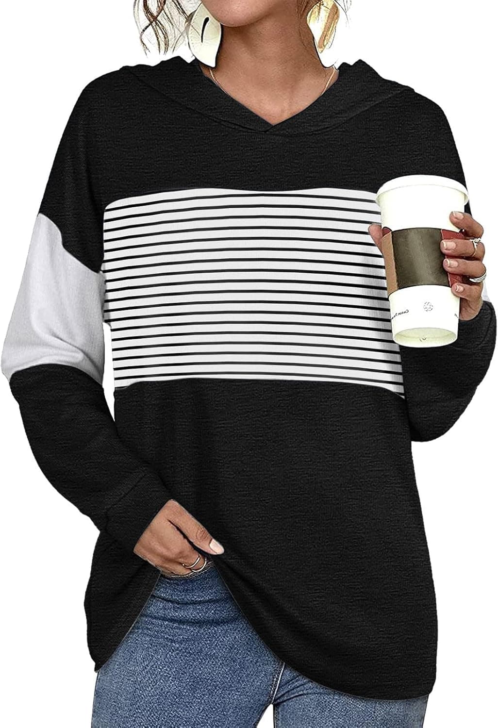 Womens Casual Color Block Hoodies Tops Leopard Drawstring Pullover Sweatshirts Lightweight Loose Tunic Tops Blouses