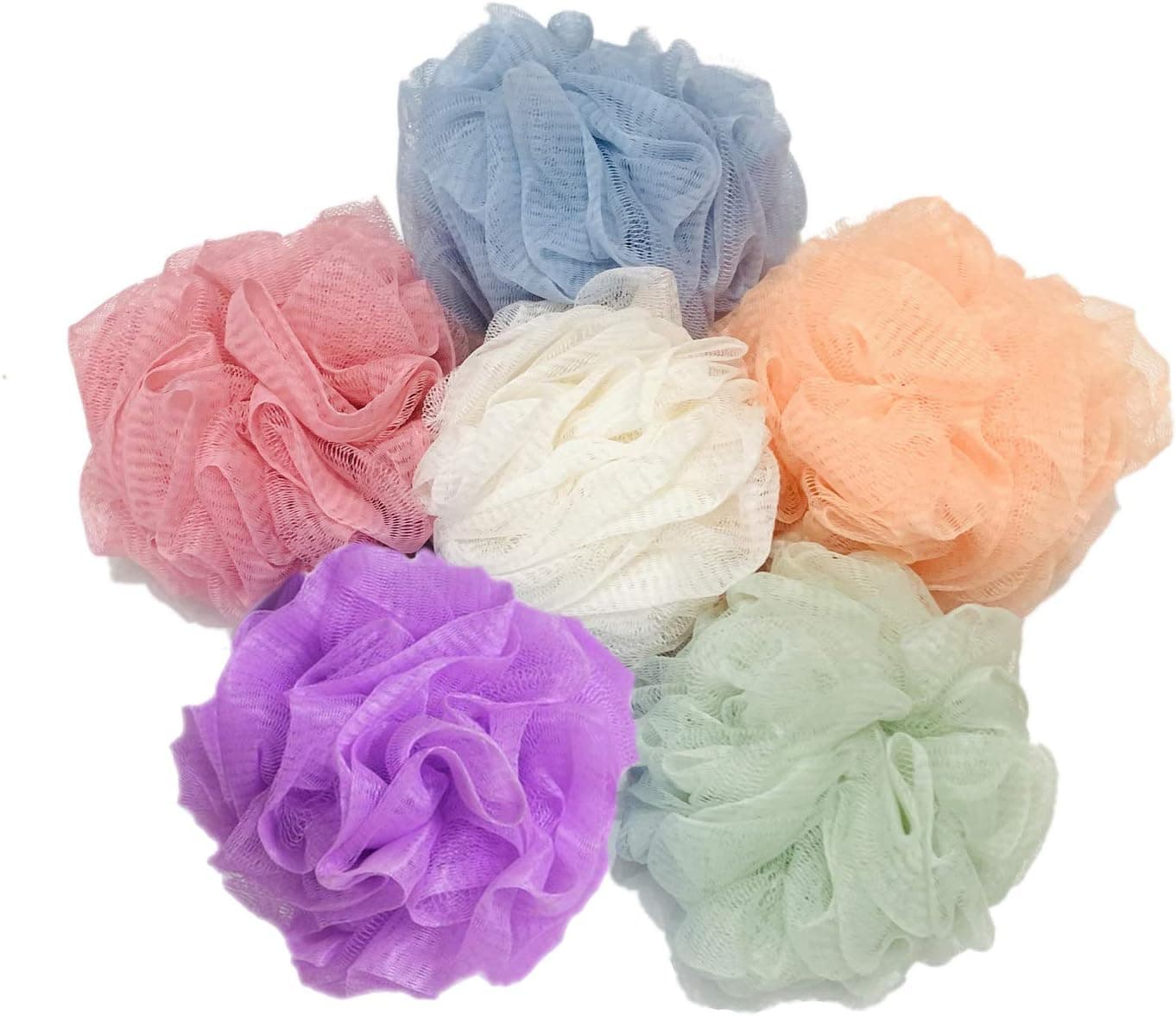 Mesh Bath Sponges, Colorful Soft Mesh Loofah Sponge Exfoliating Mesh Pouf Bath Ball Back Scrubber Body Shower Sponges Pack of 6