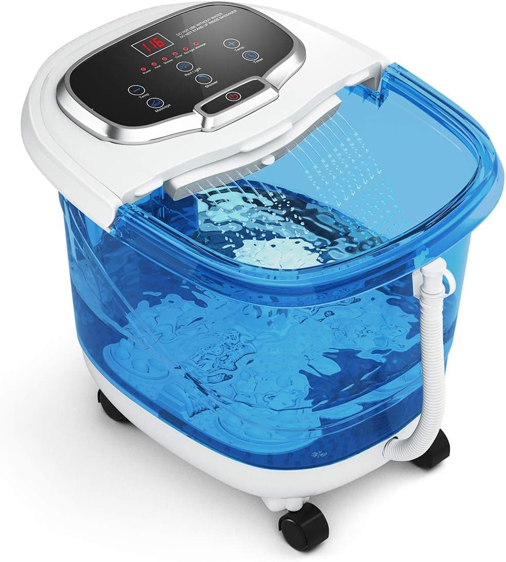 Giantex Foot Spa Bath Massager w/Heat, Adjustable Water Shower, Motorized Shiatsu Massage Balls & 2 Maize Rollers, Time & Temper Control, LED Display, Home Pedicure Foot Bath Tub (Navy Blue)