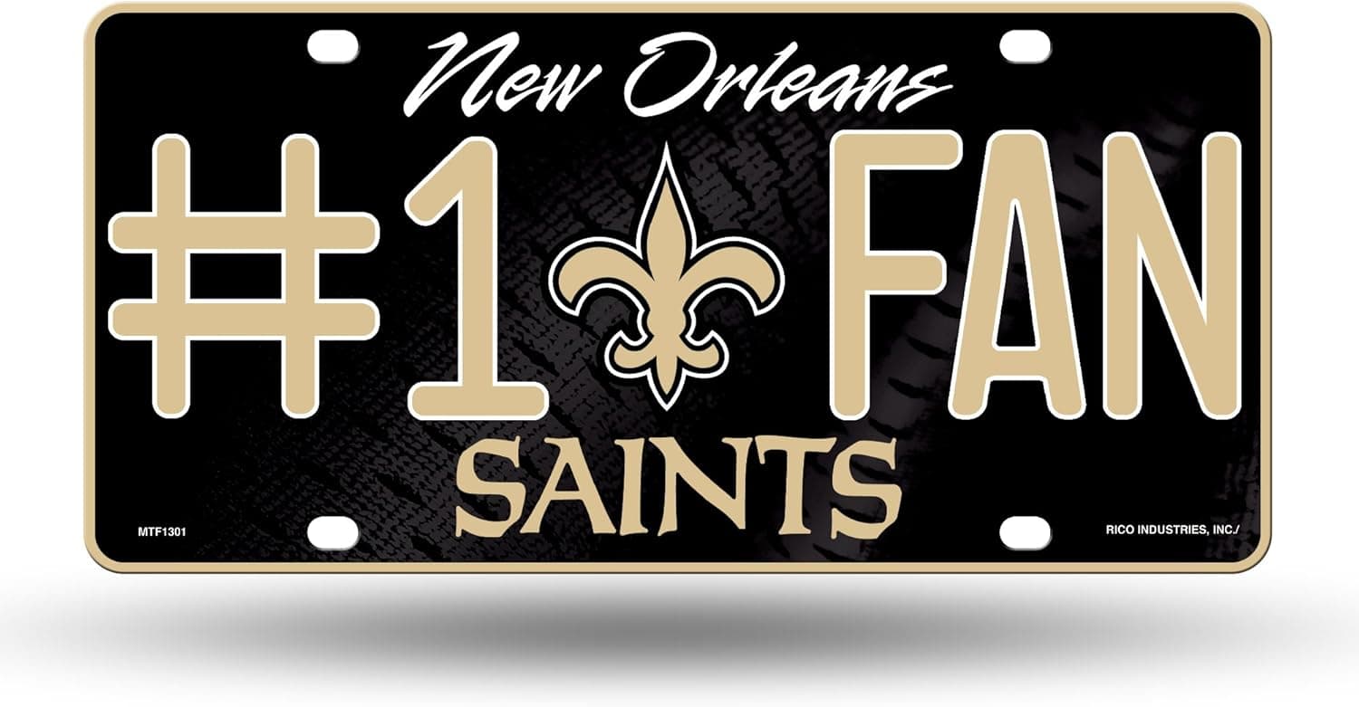 Rico Industries NFL New Orleans Saints #1 Fan Metal License Plate Tag, 6 x 11.5-inches