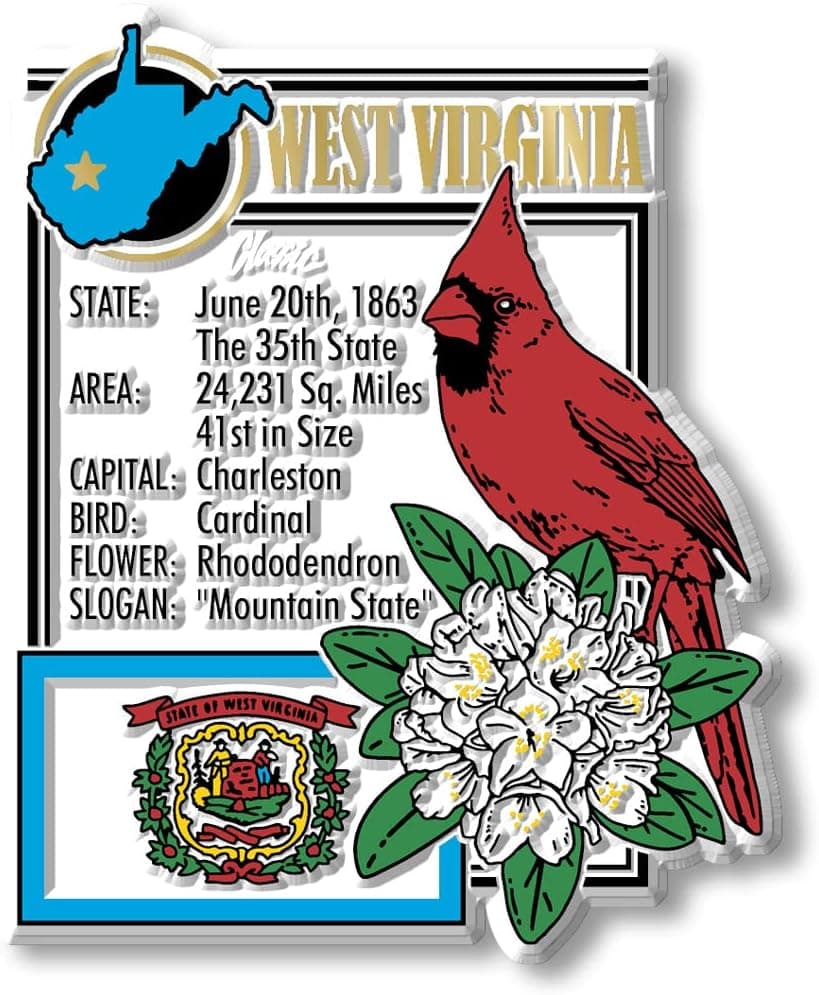 West Virginia State Montage Magnet by Classic Magnets, 2.8 x 3.3, Collectible Souvenirs Made in The USA