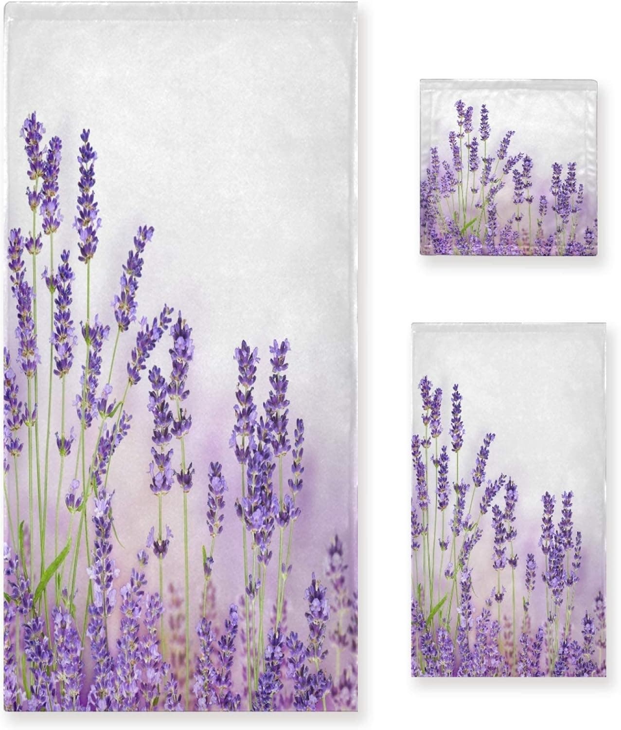 ALAZA Bunch of Lavender Flowers Bath Towel Set Luxury Decorative Set of 3, 1 Bath Towel 1 Hand Towel 1 Washcloth Soft Multipurpose for for Bathroom Hotel Gym Yoga Spa