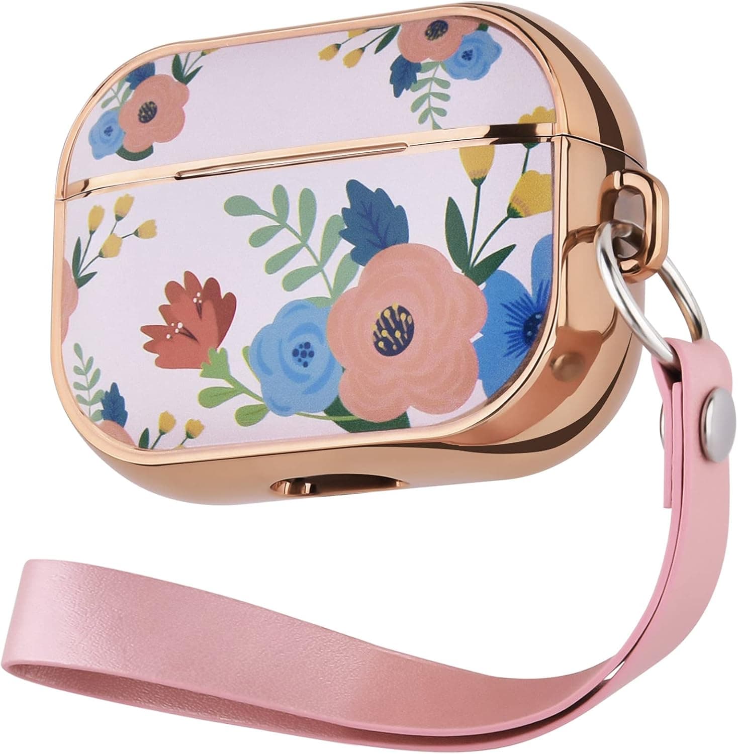 OLEBAND Airpods Pro Case with Keychain and Cute Floral Skin,Air Pod Pro Hard Flexible TPU Protective Cover and Accessory,for Women and Girls,Compatible with Apple iPods Pro,Lucky Flower
