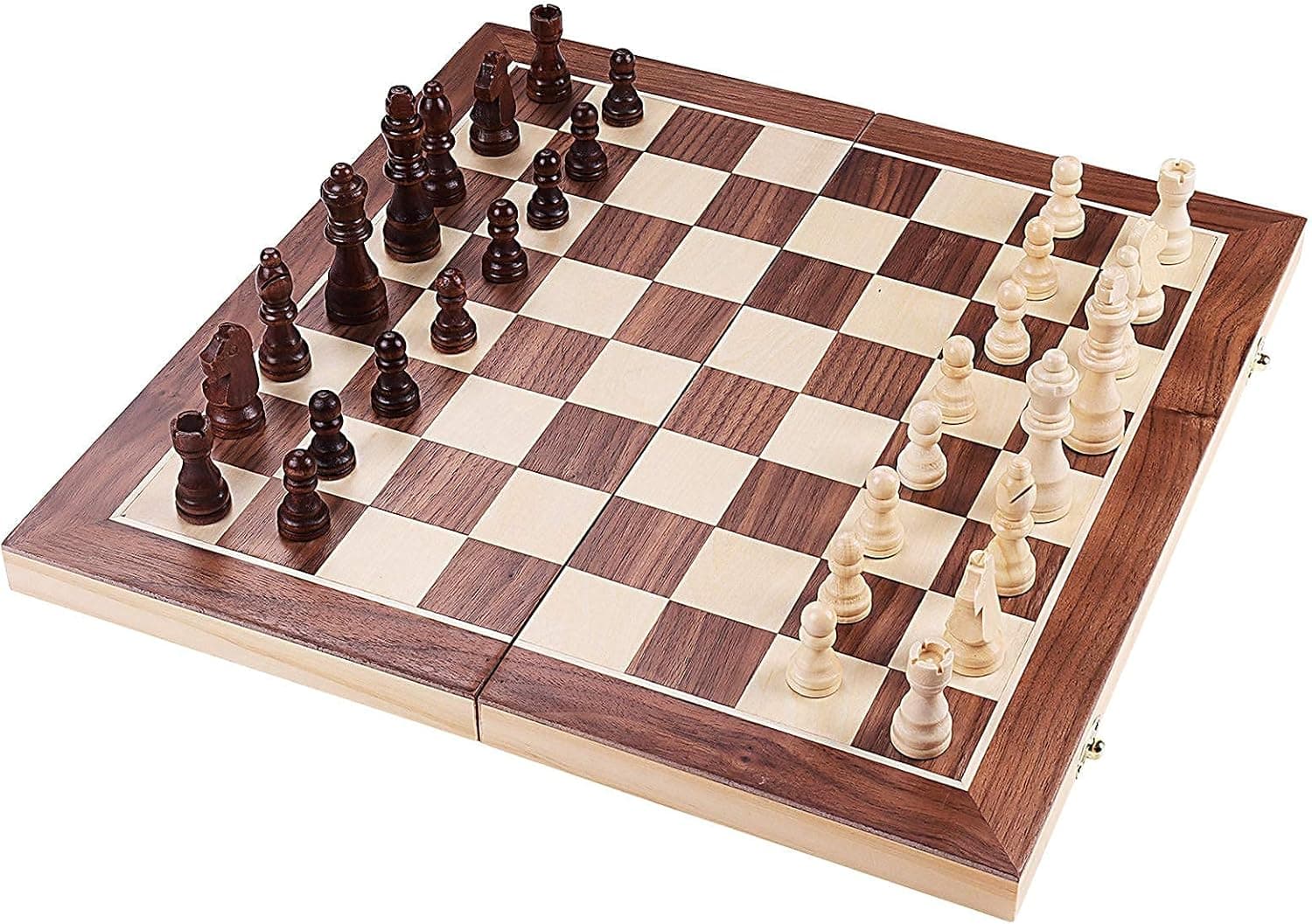 Magnetic Chess Set, 15” x 15” Folding Wooden Chess Set with Magnetic Crafted Chess Pieces, Weighted Pieces Chess Game Board Set with Storage Slot Great for Both The Kids and Adults