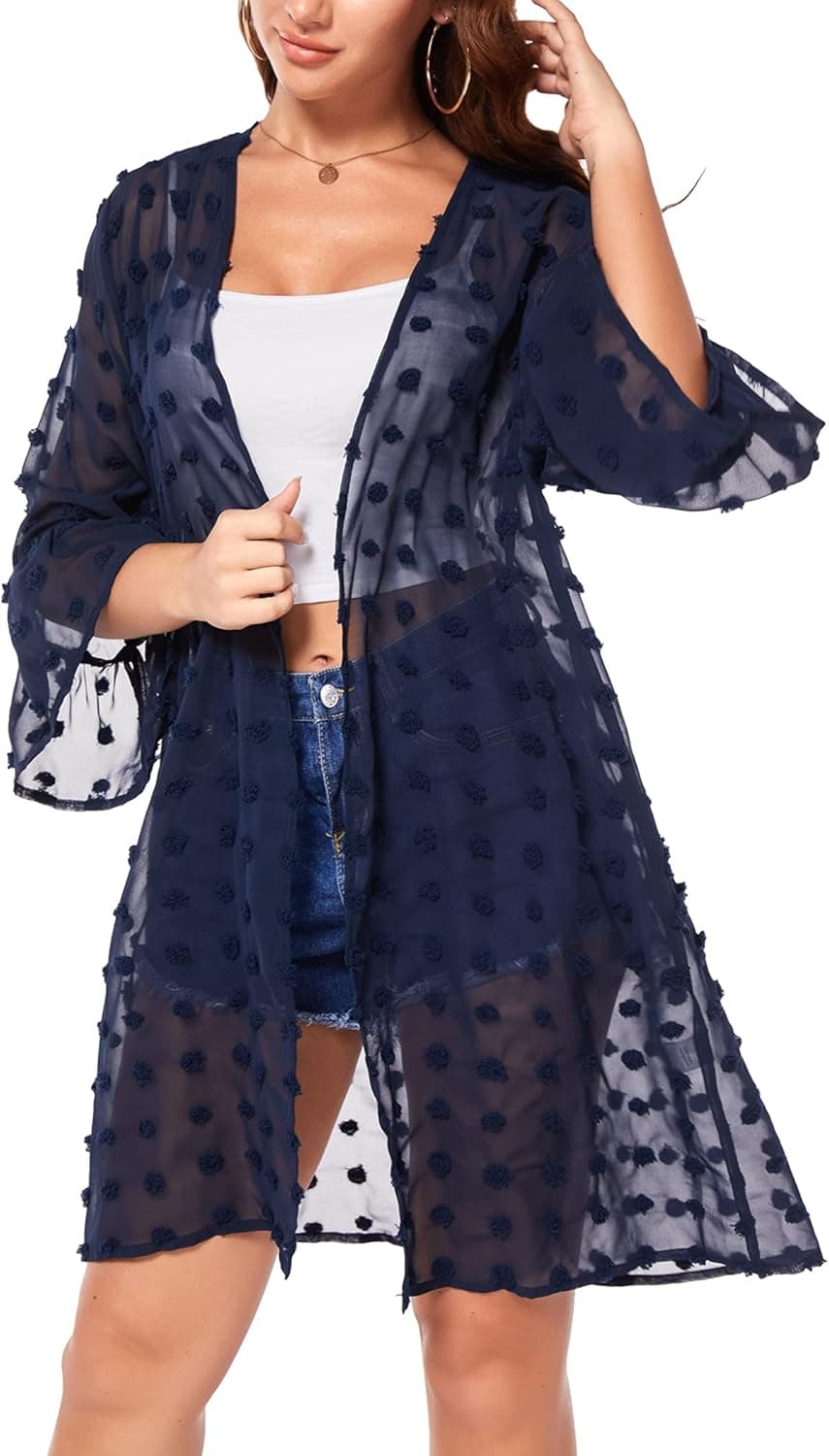 Womens Chiffon Beach Kimono Cardigan Summer Bikini Cover Up Navy