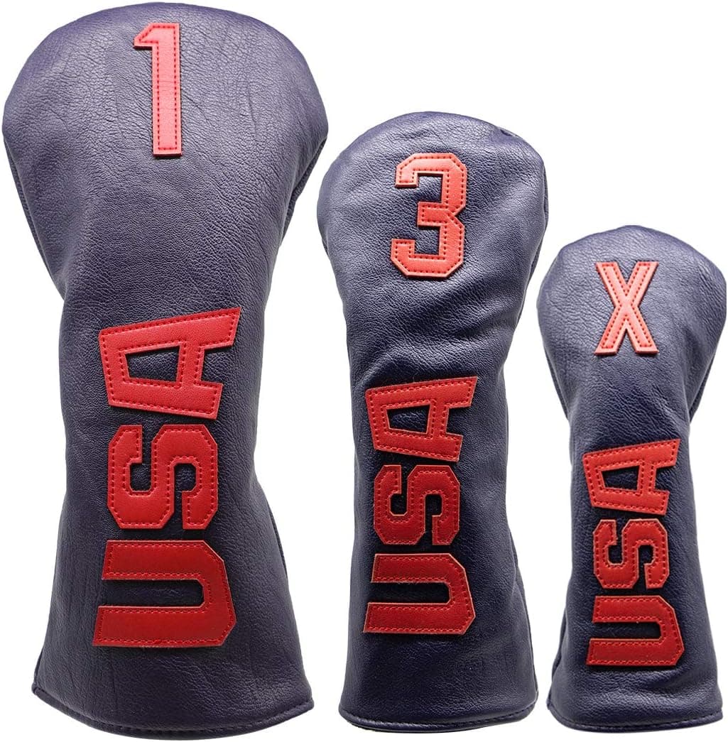 Barudan Golf Hybrid Rescue Head Cover Headcover - Golf Hybrid Club Head Covers - Golf Club Head Cover for Hybrids - USA Patriotism - Red - Synthetic Leather Golf Hybrid Headcover Protect Golf Clubs