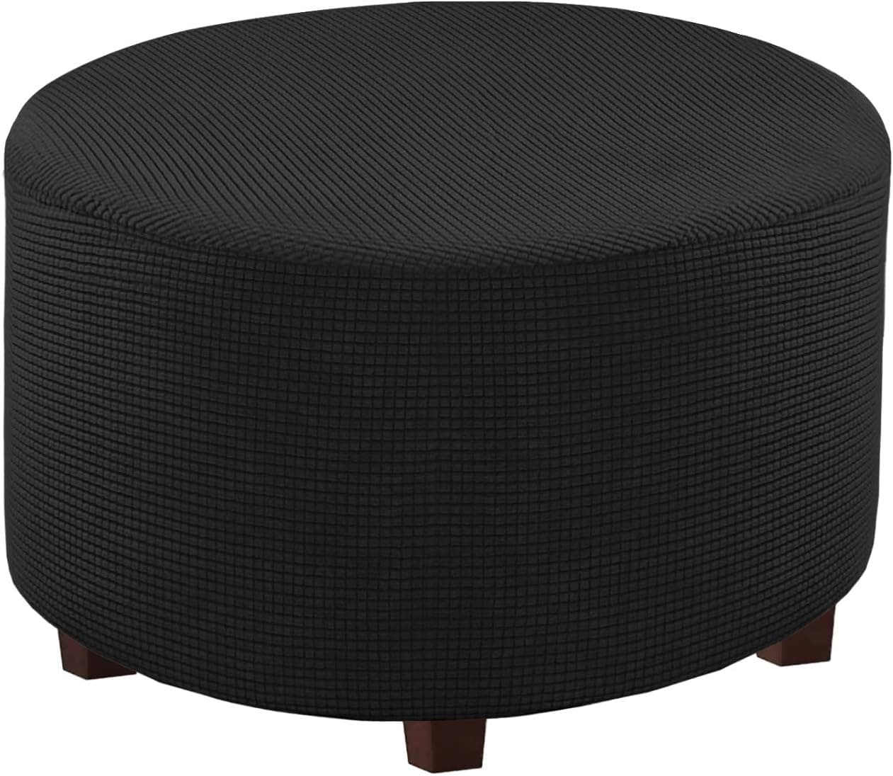 Flamingo P Stretch Ottoman Slipcovers Round Ottoman Covers Removable Footstool Covers Storage Ottoman Protect Covers for Living Room (Medium, Black) Fit Dia 20" - 23"