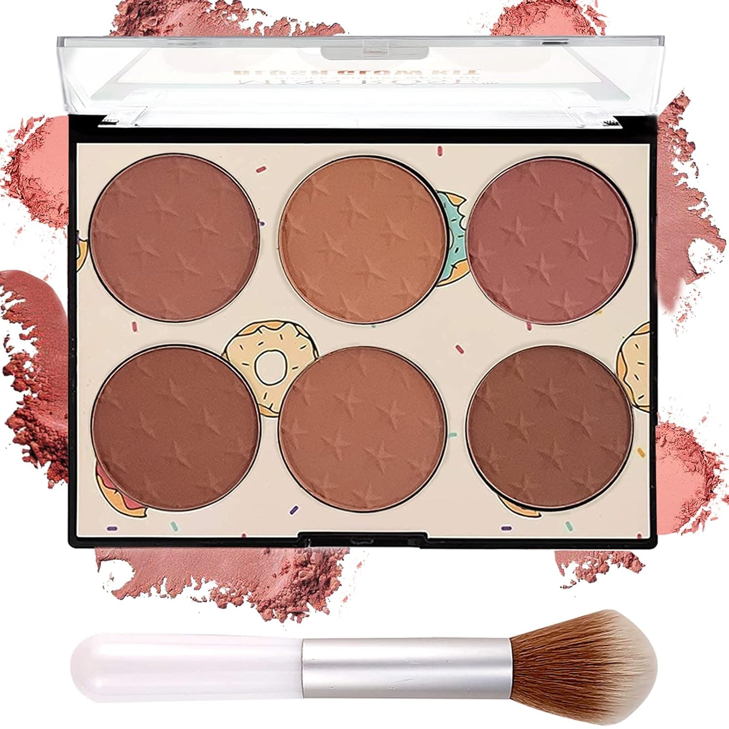 6 Colors Blush Palette with Brush,Face Blush Palette,Matte & Shimmer Powder Blush,Smooth & Silky,Skin Tone Enhancing Face Blush Palette for Glam Makeup Look,Contour and Highlighter Palette Blush-Set B