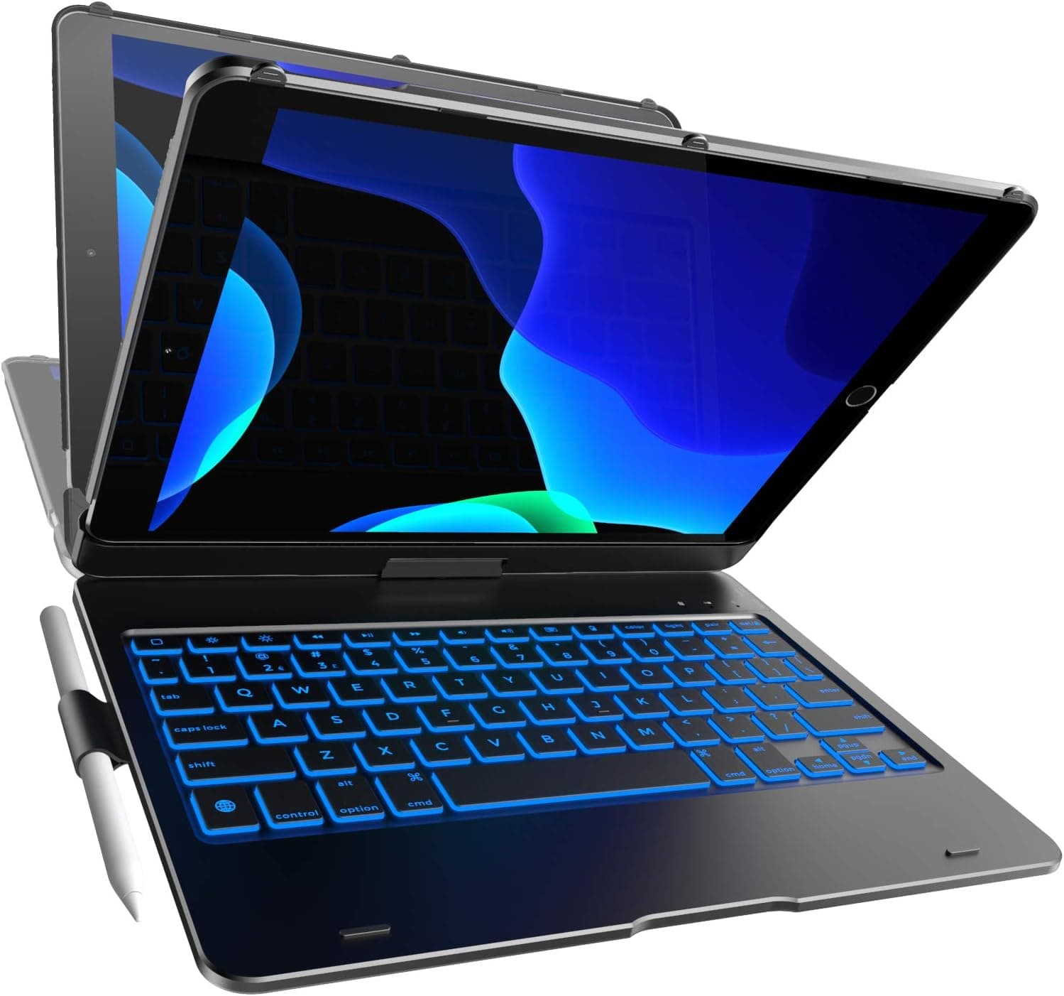 YEKBEE Case with Keyboard for iPad 9th Generation (10.2", 2021) | 360° | 7 Modes | Backlit | 12 Colors | Thin, Light & Protective for iPad 9, 8th & 7th Gen, Air 3, Pro 10.5 with Pencil Holder