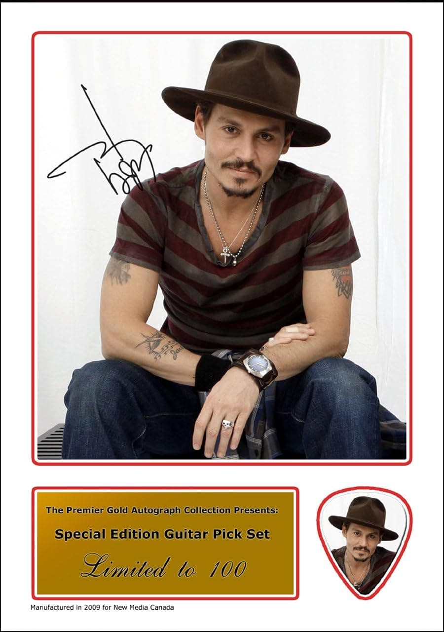 Printed Picks Company Johnny Depp Signed Photo and Matching Guitar Pick (Autograph and Plectrum Set)