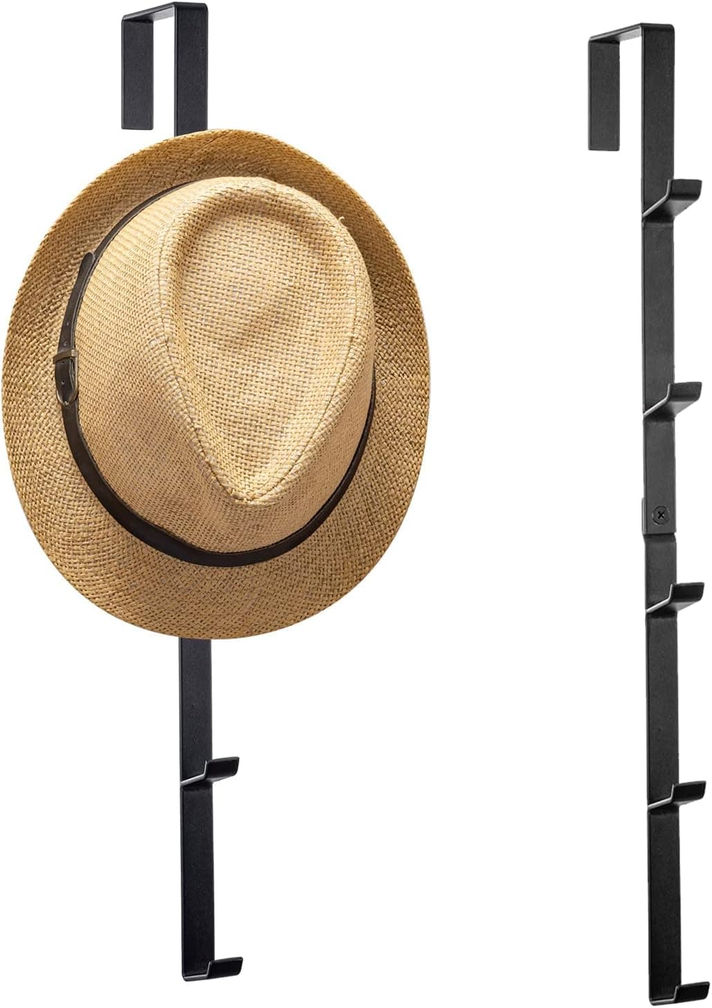 MyGift Black Metal Over The Door Hooks Heavy Duty Hanger for Hats, Coat, Scarf, and Purse, Door Hanging Rack with 5 Hooks, Set of 2