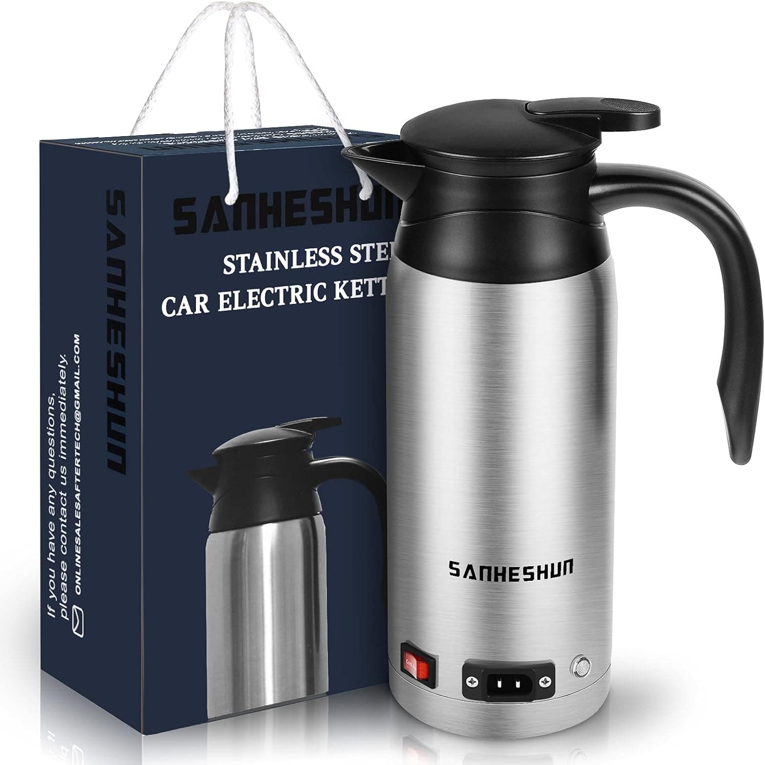 Electric Kettle, Car Kettle Boiler, Car Electric Kettle, Car Hot Water Kettle, 12V Car Electric Heater Cup, Car Heating Cup, Fast Water Boiler&Heater, 800ml stainless steel car kettle for Tea Milk