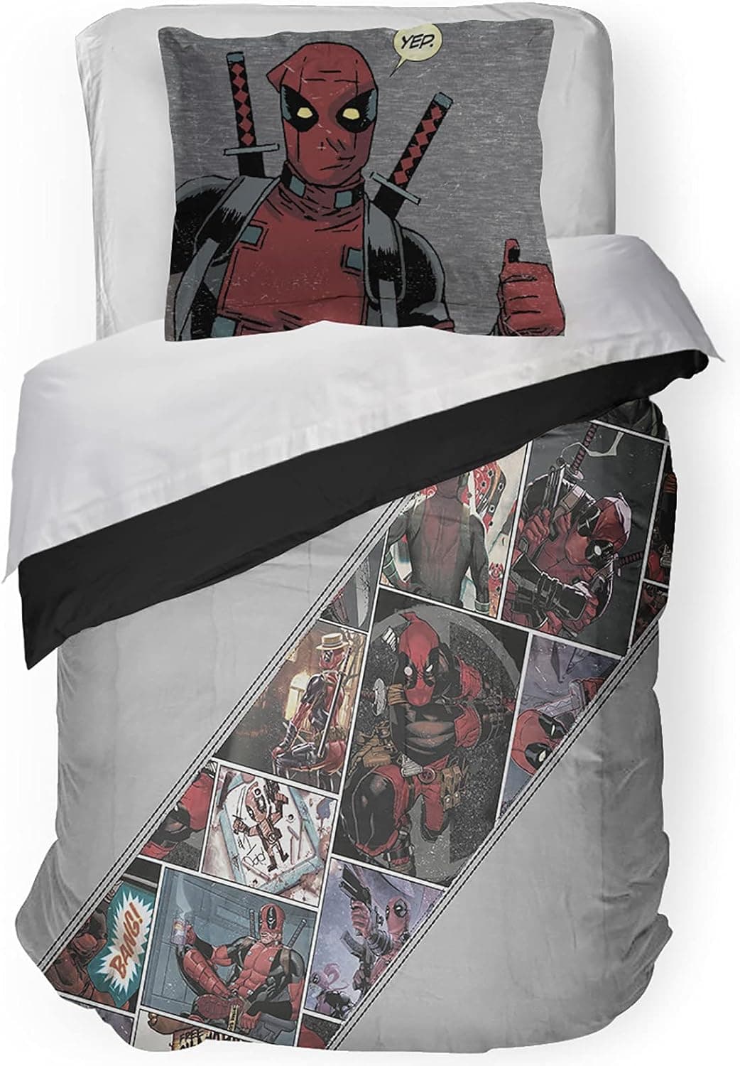 Jay Franco Marvel Deadpool Bite Me Twin Comforter & Sham Set - Super Soft Kids Bedding - Fade Resistant Microfiber (Official Marvel Product)