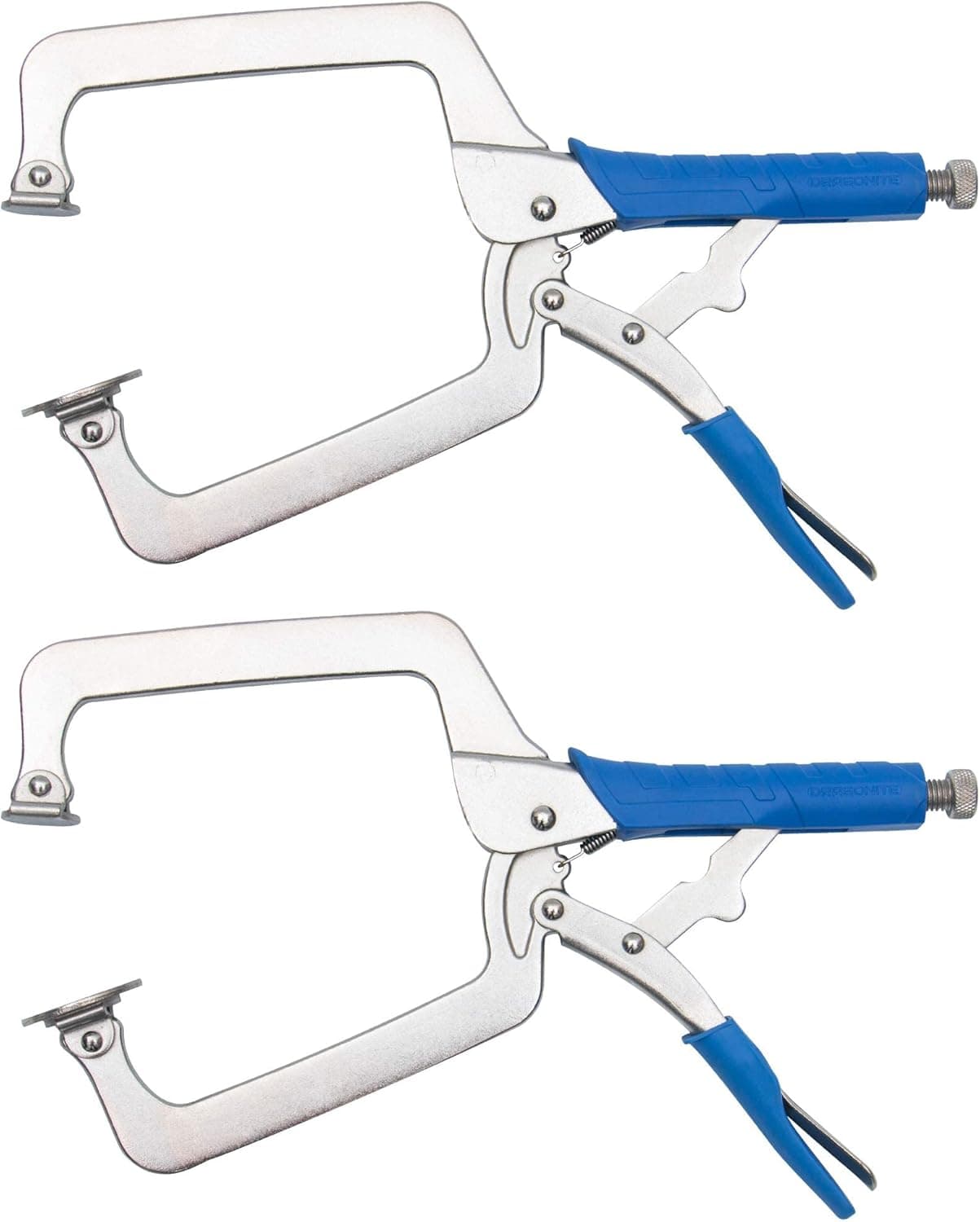 DRAGONITE Heavy Duty C Clamp, Vise Grip Locking Pliers With Swivel Pads, 15 Inch Face Clamp for Woodworking, Welding and Pocket Hole Joinery, 2 Piece