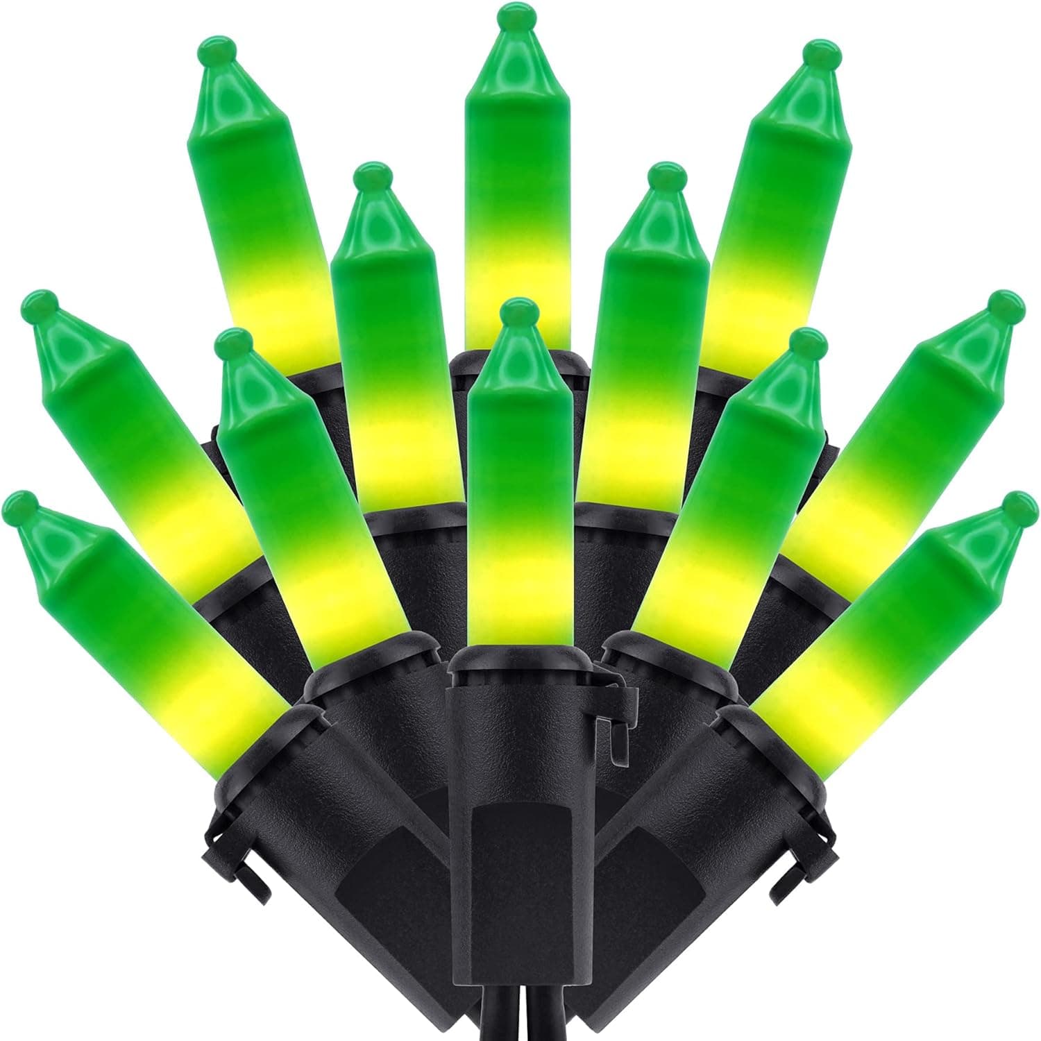 SWEET SHINE Green Christmas Lights, 200 Lights 66 ft Black Wire, Pack of 2 Strands 100 Count UL Listed Holiday String Light (Green - Black Wire)