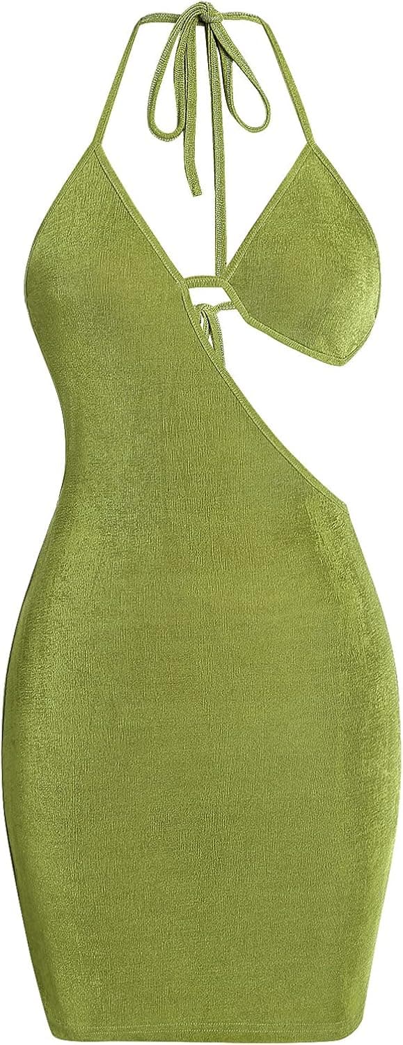 ZAFUL Women Sexy Bodycon Party Dresses Backless Spaghetti Straps Clubwear Satin Mini Dress