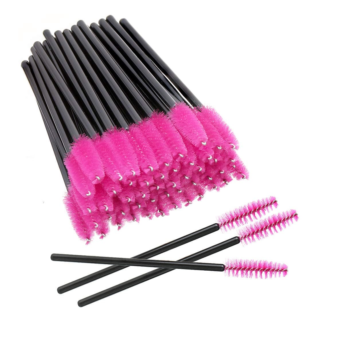 Elisel 100 PCS Disposable Eyelash Brushes Mascara Brushes Eye Lash Eyebrow Applicator Cosmetic Makeup Brush Tool Kits (Black-Rose)
