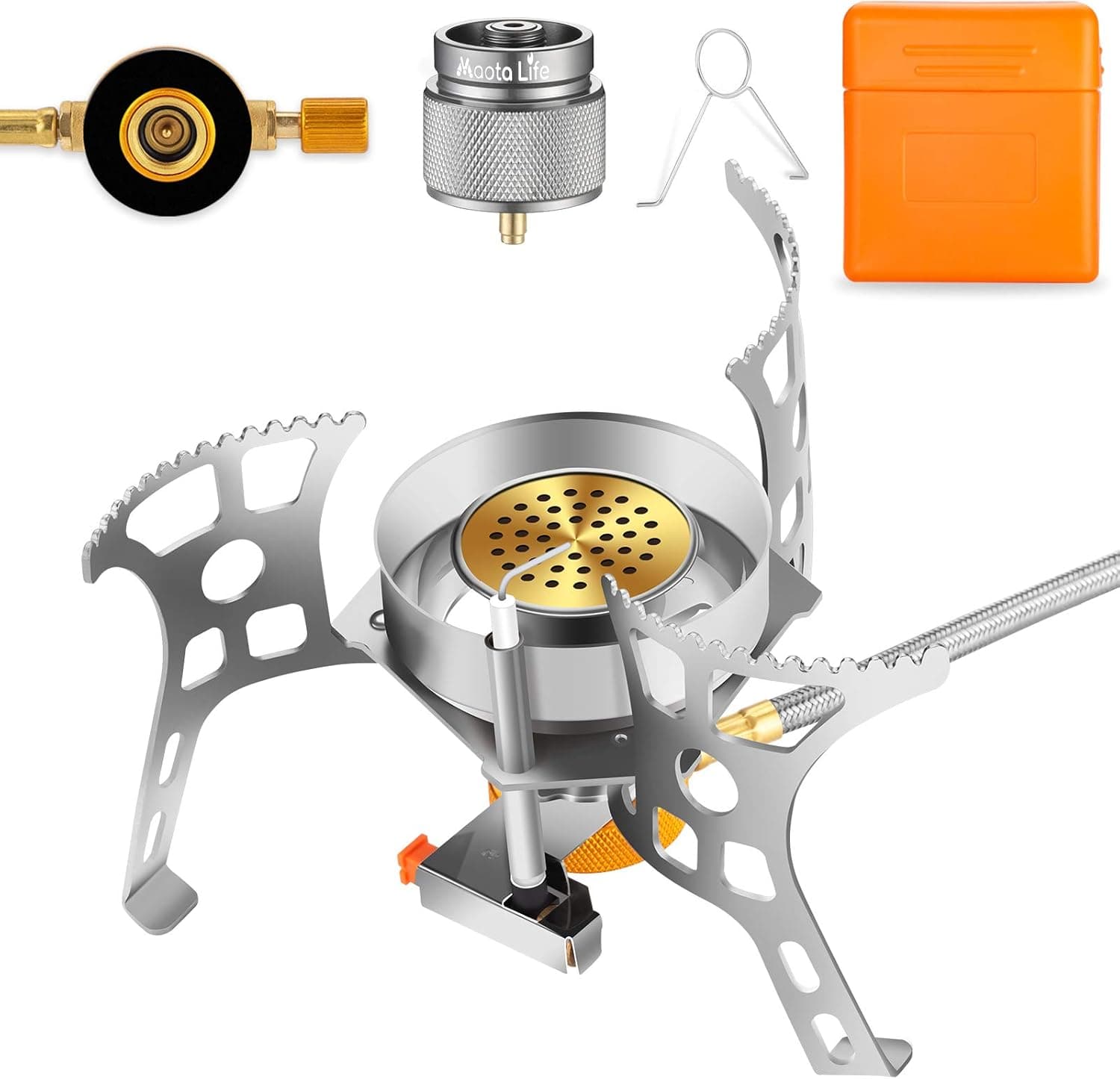 MaotaLife Camping Stove – 3500W Portable Stove – Backpacking Stove Kit with Piezo Ignition – Includes Fuel Canister Adapter and Carry Case – Windproof Design and Energy Efficient