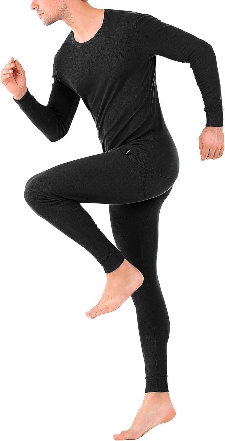 DAVID ARCHY Men's Soft Fleece Lined Thermal Underwear Rayon-Acrylic Blend Fiber Thermal Set Warm Base Layers Top and Bottoms Long John with Fly (S, Black)