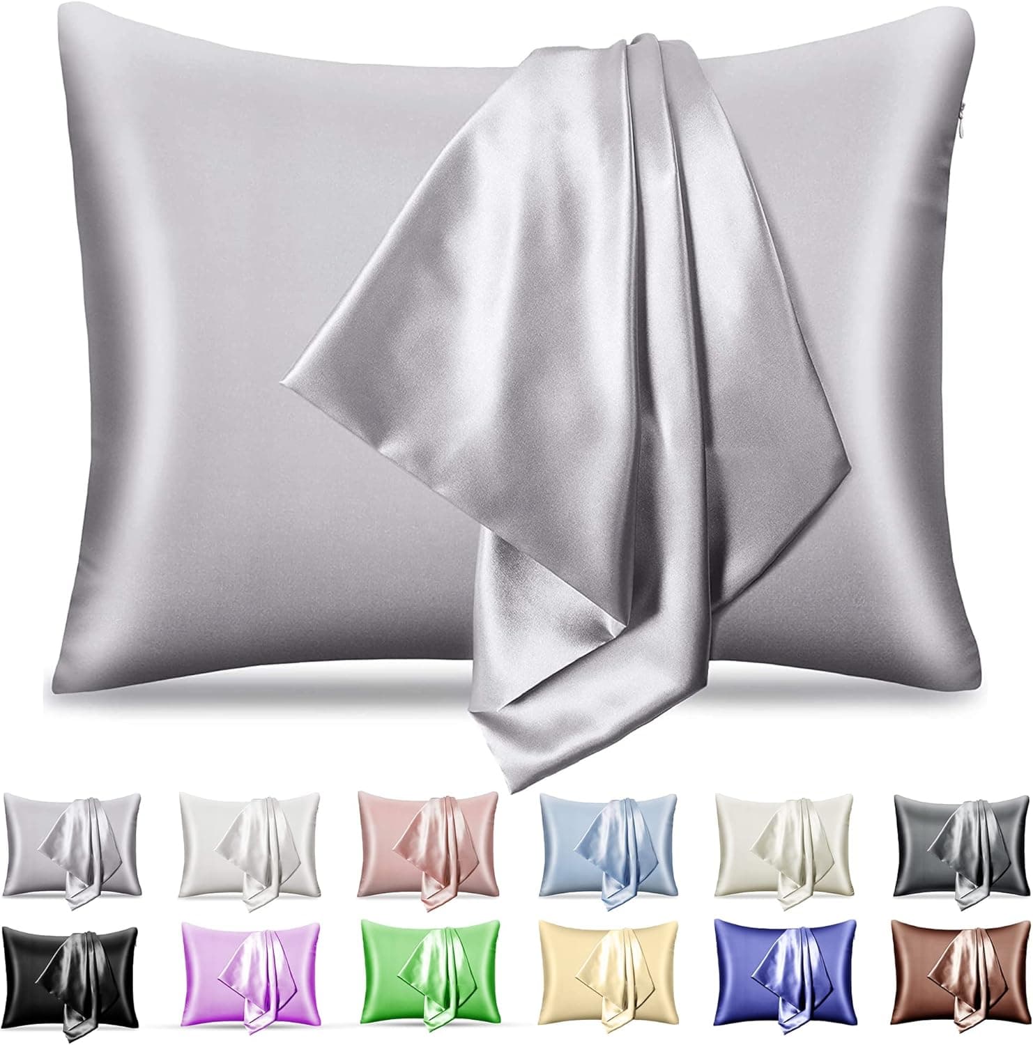 pendali Silk Pillowcase for Hair and Skin, Both Side Silk Pillow Case Soft and Smooth,Beauty Sleep, Bed Pillow Covers with Hidden Zipper, Silk Satin Pillowcase, Standard Size, Pack of 1 Piece