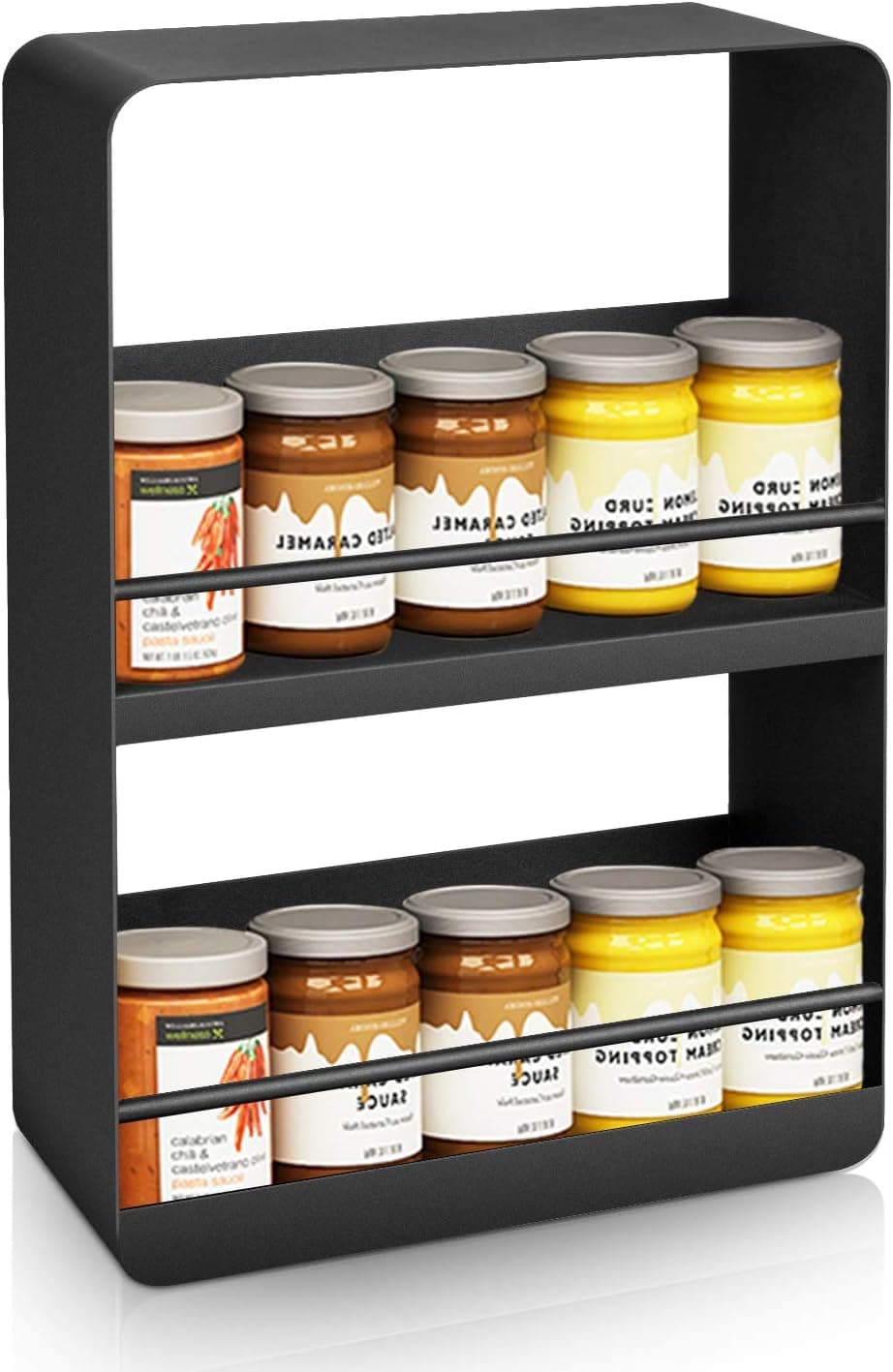 Magnetic Spice Rack Organizer, 2 Tier Refrigerator Side Storage Fridge Magnet Shelf, Black