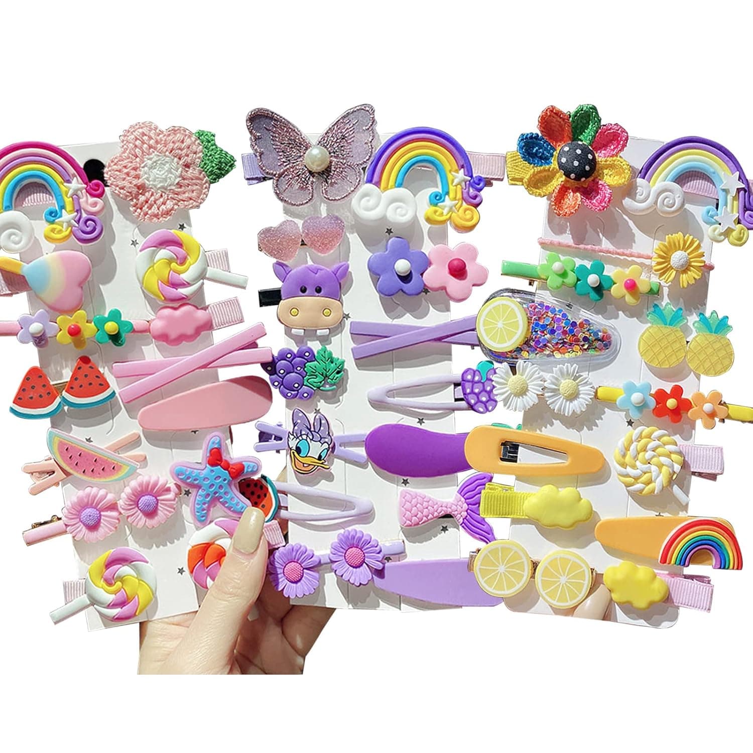 42 PCS Candy-colored Baby Hair Clips Rainbow Flower Fruit Dessert Patterns Barrettes Cute Toddler Hairpin Hair Accessories for Girls Women Teenager (style 1)