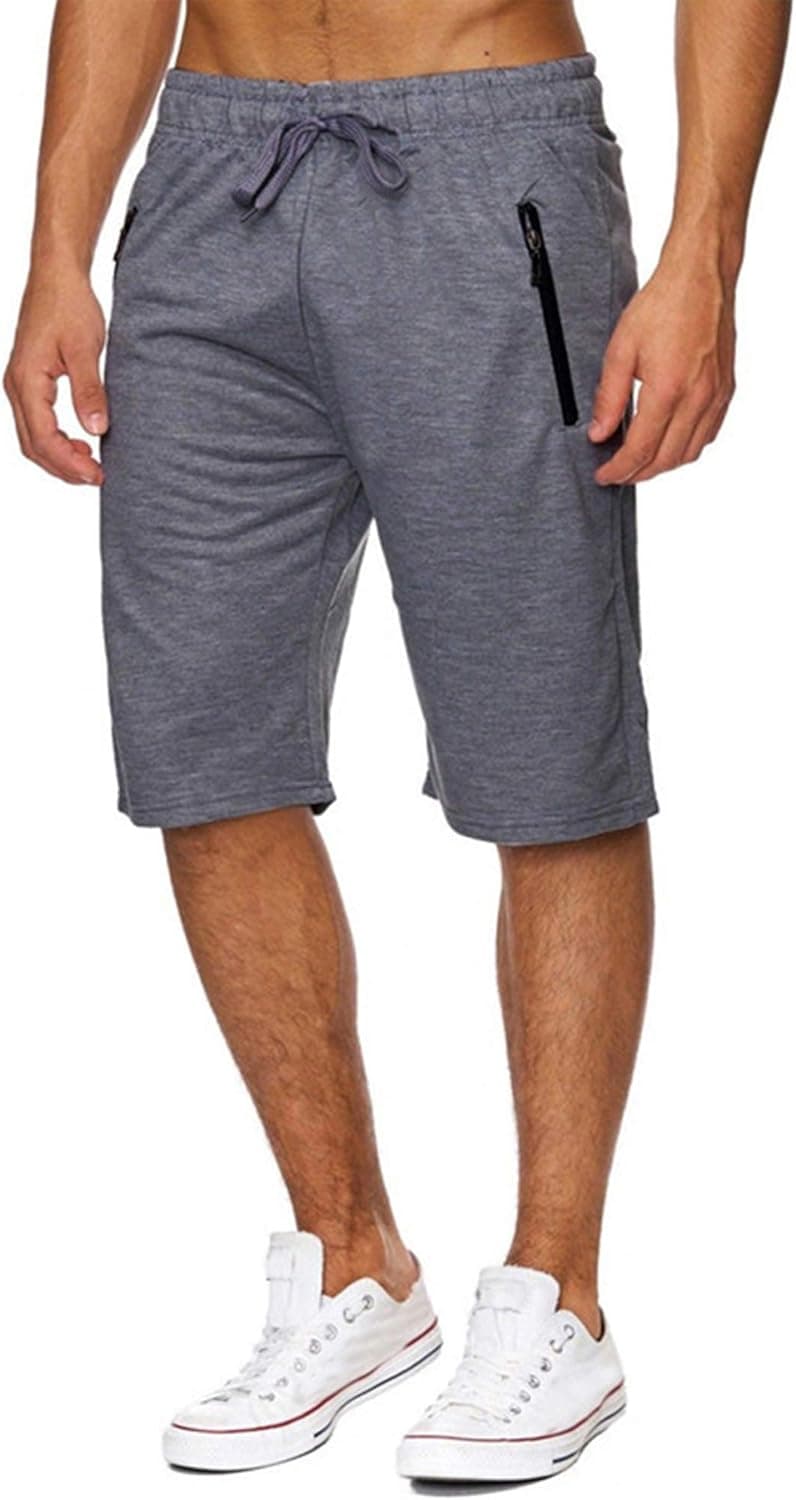Pneacimi Men Drawstring Elastic Waist Lounge Workout Short Pants Sweat Joggers Shorts with Zipper Pockets