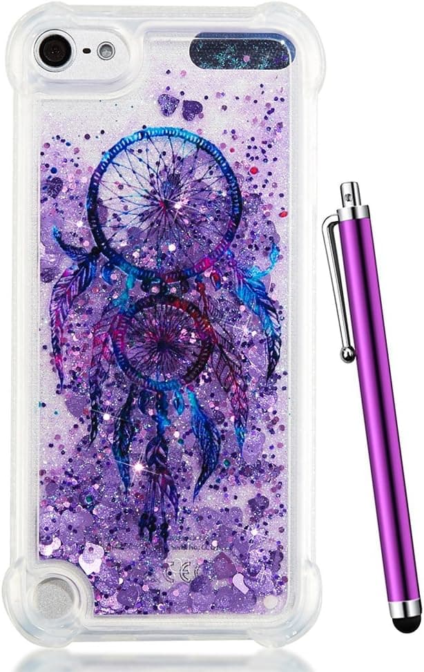 for iPod Touch 6 Case Glitter,iPod Touch 5th Generation Case,iPod 6 Case for Kids,CAIYUNL Clear Glitter Liquid Bling Sparkle Slim Cover for Apple iPod Touch 6th 5 Generation -Purple Aeolian Bells