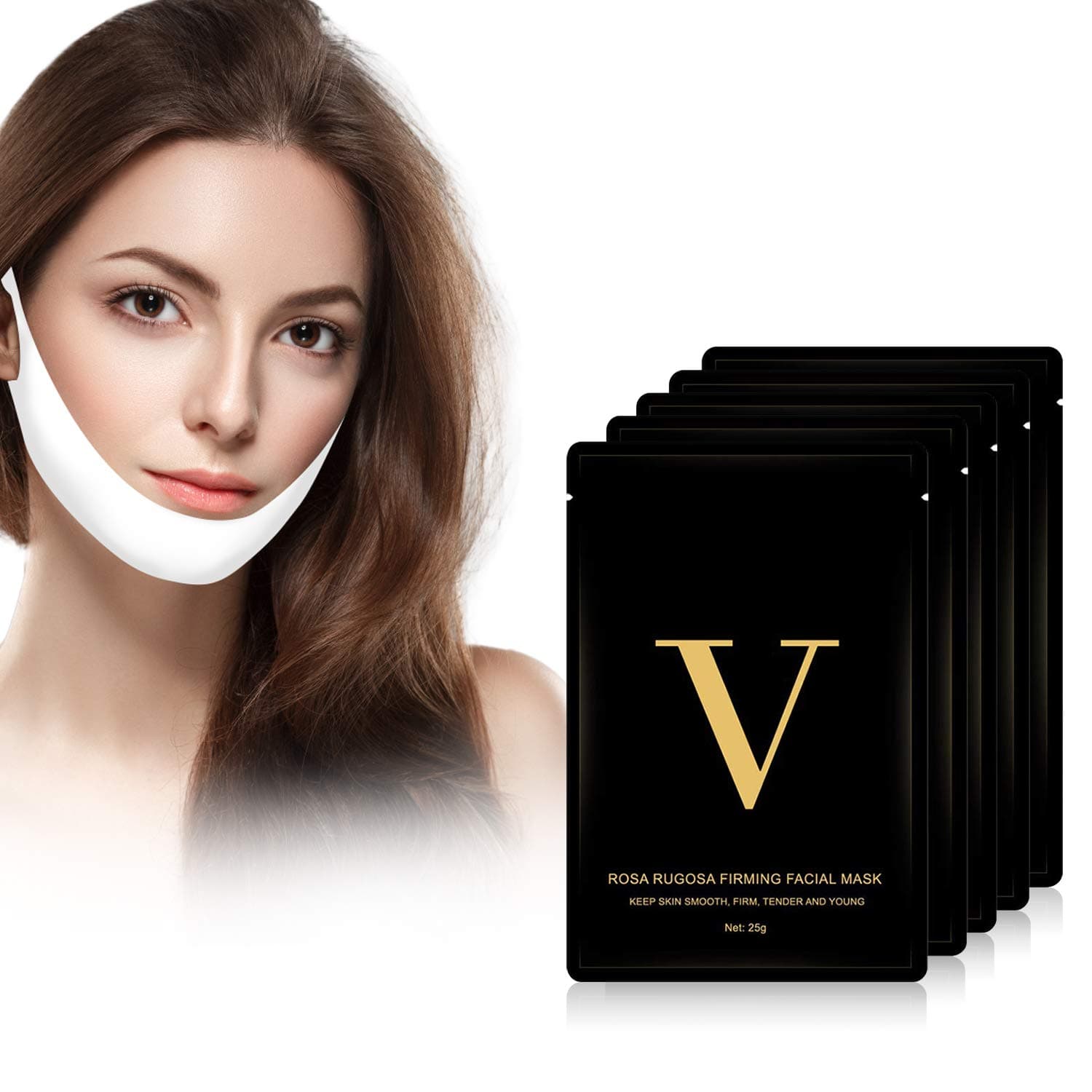 V Line Lifting Mask,Face Slimming Strap Chin Neck V Shaped Lift Tape Chin Up Patch,Double Chin Reducer Strap, V Up Contour Tightening Firming Face Lift Tape Neck Moisturizing Mask V-Line Lifting Patches 5 Pcs