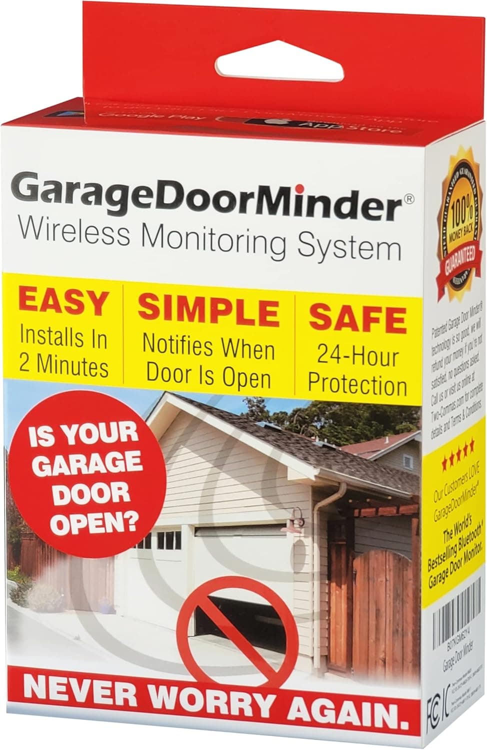 Garage Door Minder® Version II. No Wi-Fi. in Home Monitor & Alert System. 100% Wireless. Installs in Two Minutes!