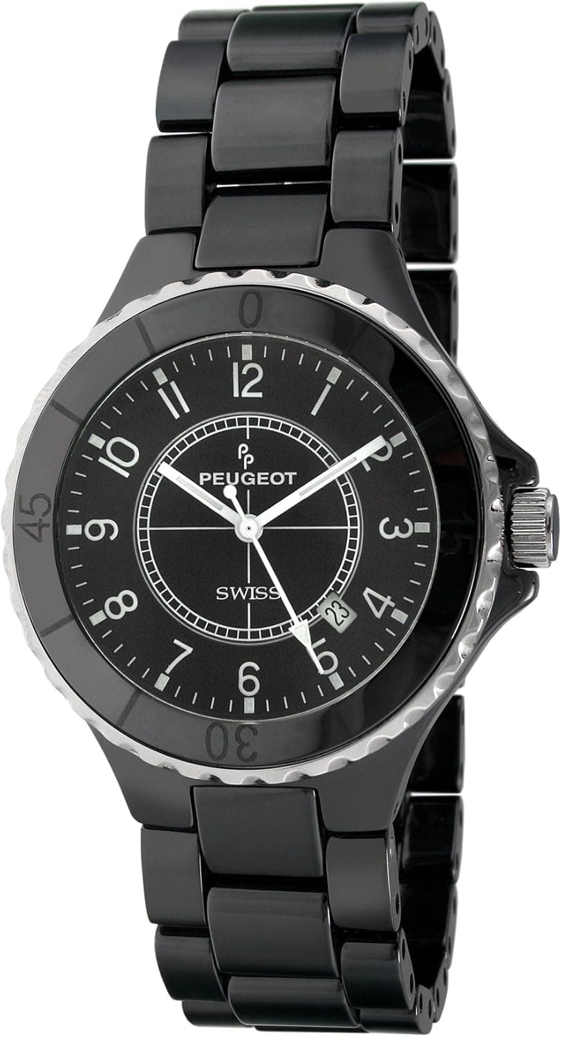 Peugeot Women's PS4884BK Black Genuine Ceramic Swiss Black Dial Watch