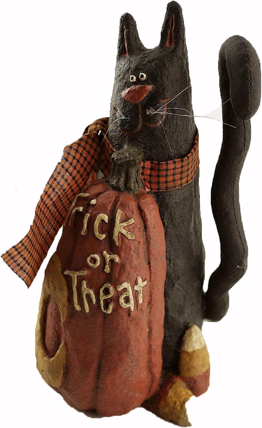 Craft Outlet Papier Mache Pumpkin with Cat Figurine, 7.25-Inch