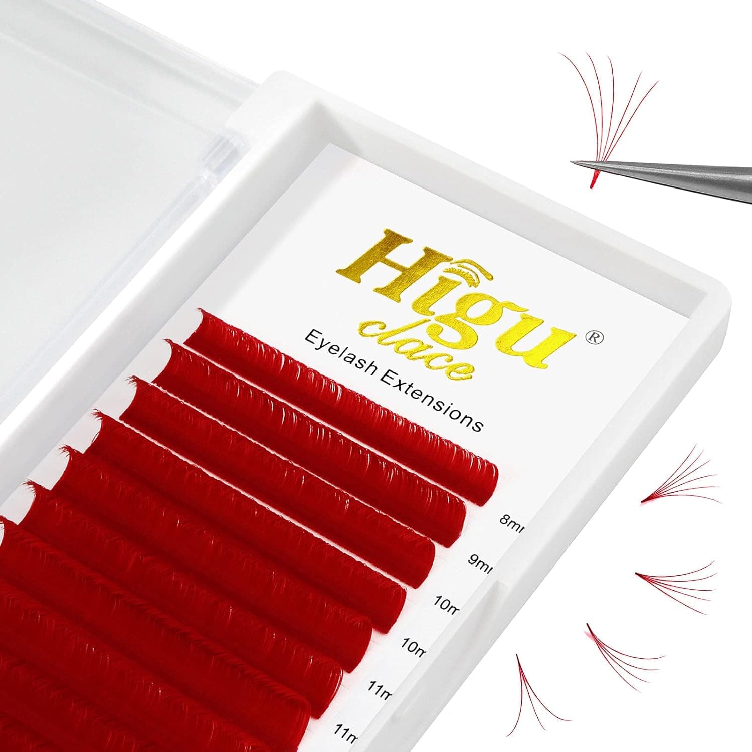 Colored Lash Extensions Easy Fan Red Lash Extensions 0.07 D Curl MIX 8-15mm Mixed Tray Color Lash Trays 2D-10D Colored Eyelash Extensions Fans Colorful Eyelash Extensions (Red0.07 D MIX8-15)