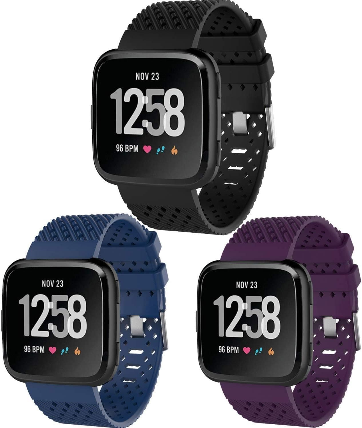 ANVWW 3 Packs for Fitbit Versa 2/Versa/Versa Lite Edition/Versa Special Edition Breathable Sport Silicone Bands Strap Wristband Replacement Large(6.7''-8.1'')