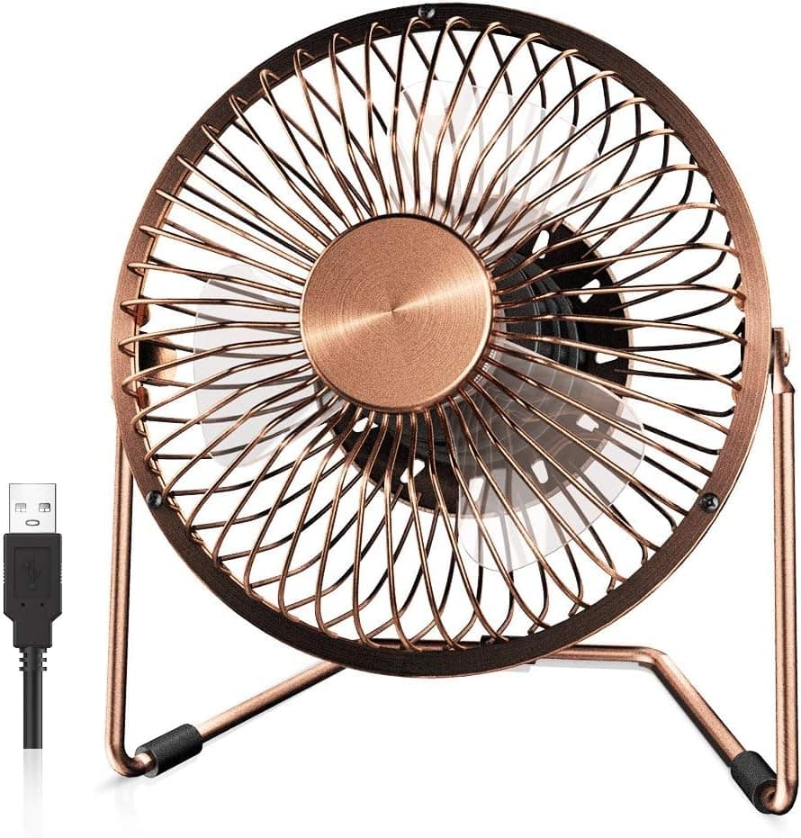 EasyAcc 6 Inch USB Desk Fan,Small and Quiet,Powerful USB Powered Portable Fan,Strong Airflow,Mini Metal USB Fan,360°Rotation,Personal Cooling Fan with 2 Speed for Home Office,Bronze(USB POWERED ONLY)