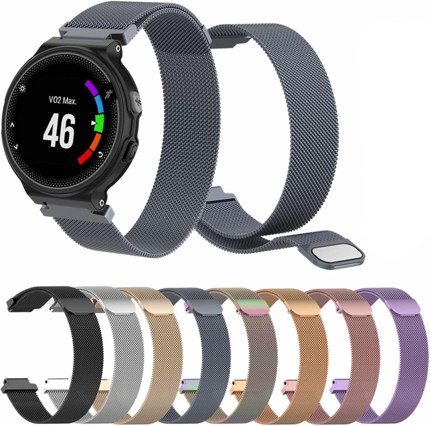 Compatible with Garmin Forerunner 620/Forerunner 220/230/235/Forerunner 735XT, Soft Metal Sport bands Compatible with Garmin Approach S6/Approach S20 GPS Smartwatch for men women (Large, Black)