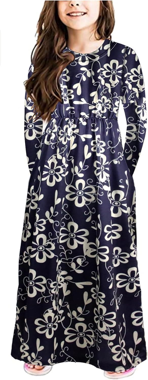 Miss Bei Girl Dresses Long/Short Sleeve Maxi Dress Summer Casual Loose Boho Beach Printed Flower Summer Holiday Dress