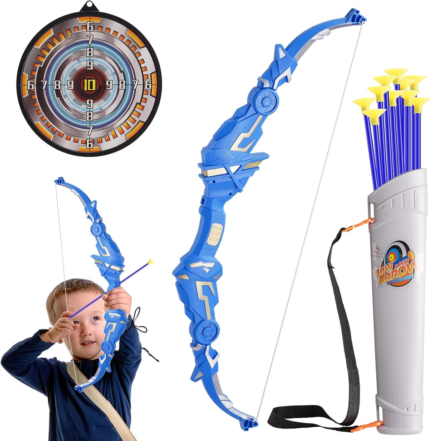 ASDW Kids Bow and Arrow Toy Bow and Arrow Set Archery Bow Arrow Toys with 10 pcs Safety Suction Cup Arrows Target Quiver Outdoor Sports Toys for Kids Birthdays Gift for Boys and Girls 3-12 Ages